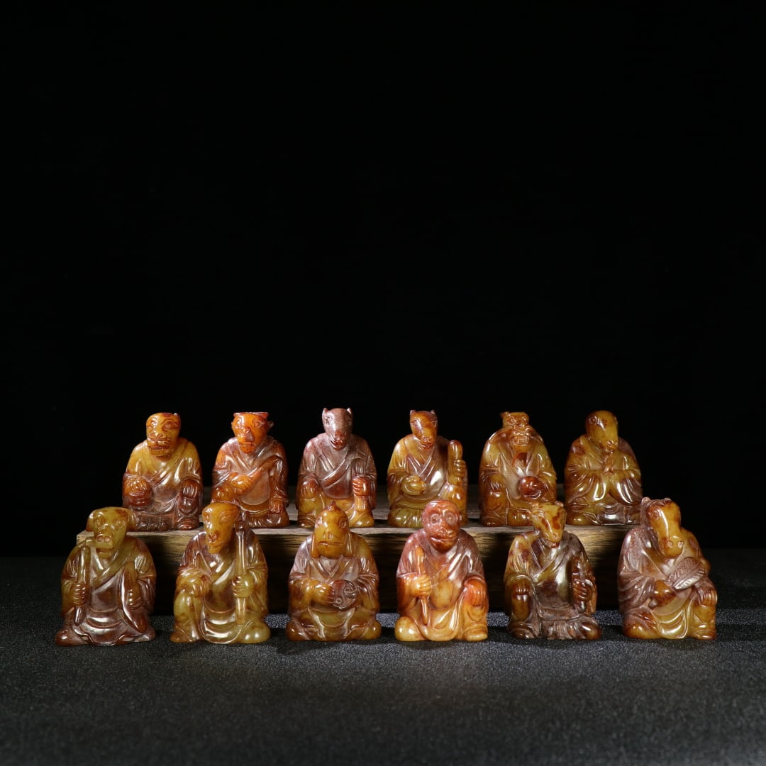 A Set of Fine White Jade the Twelve Chinese Zodiac Signs Ornaments: A Set of Fine White Jade the Twelve Chinese Zodiac Signs Ornaments,Han Dynasty,China,Size:2inx1.6inx1.1in*12,Weight:983g,一套白玉十二生肖摆件