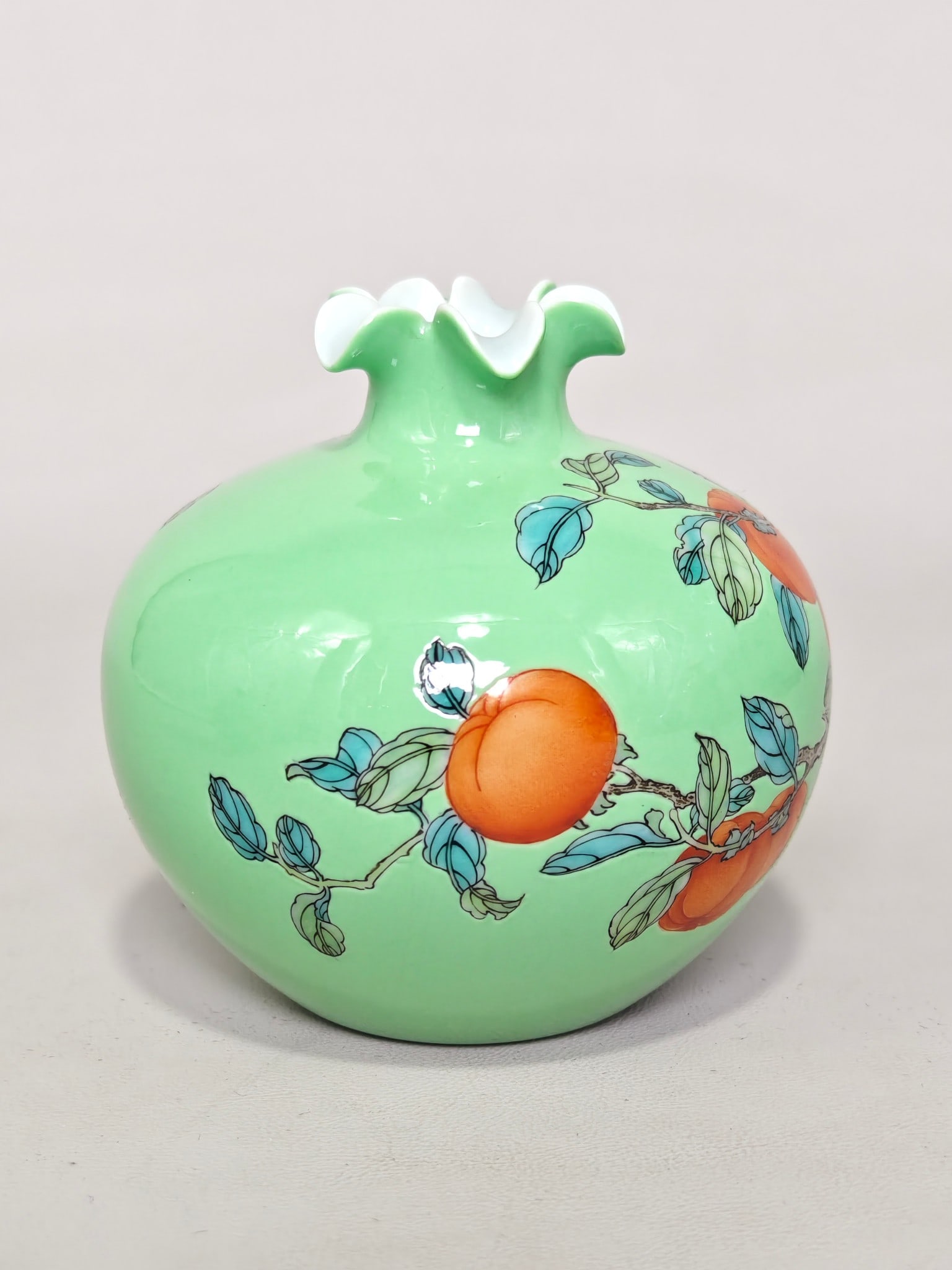 Green Glazed Melon and Fruit Pattern Vase - 3