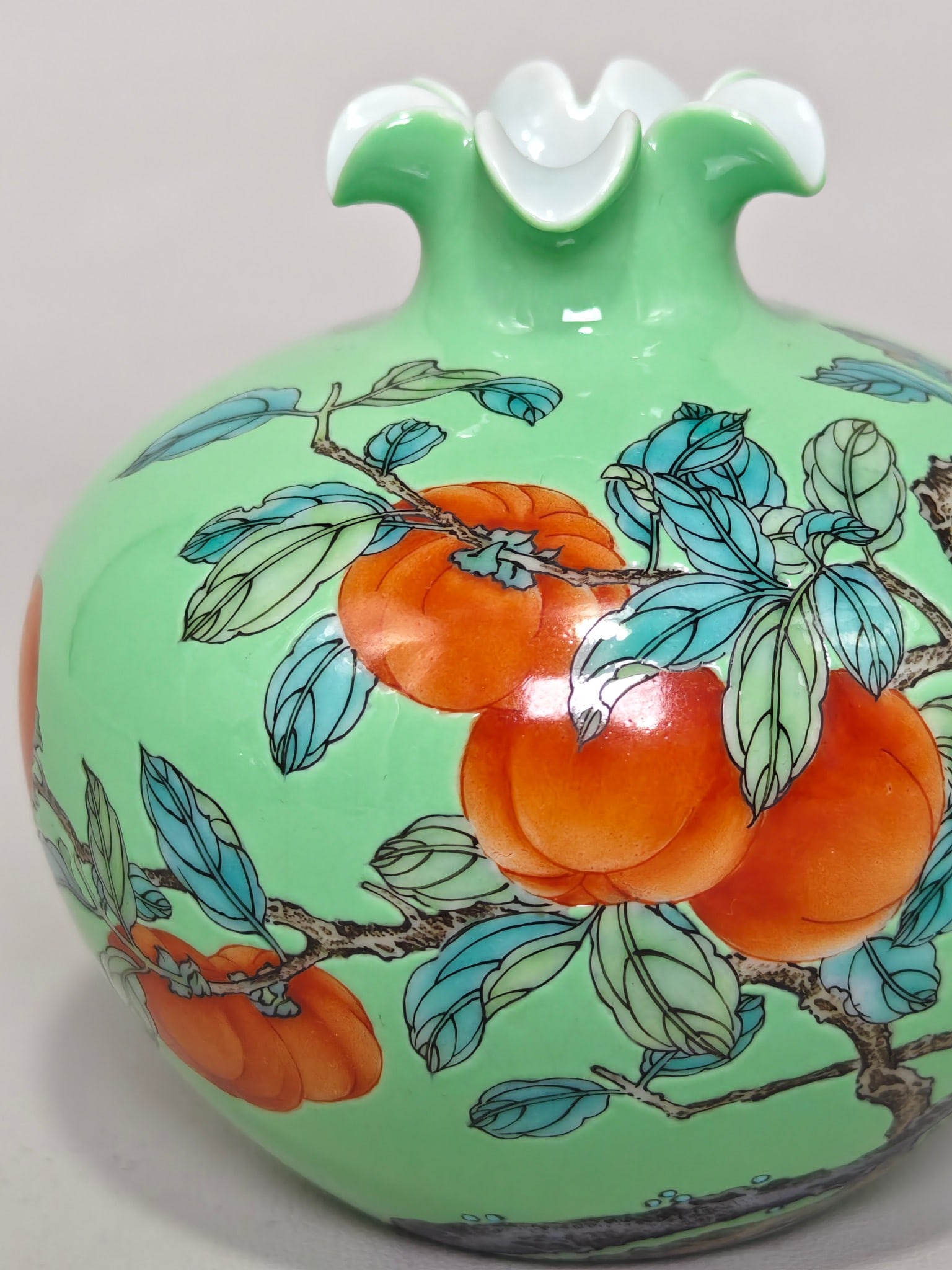 Green Glazed Melon and Fruit Pattern Vase - 5