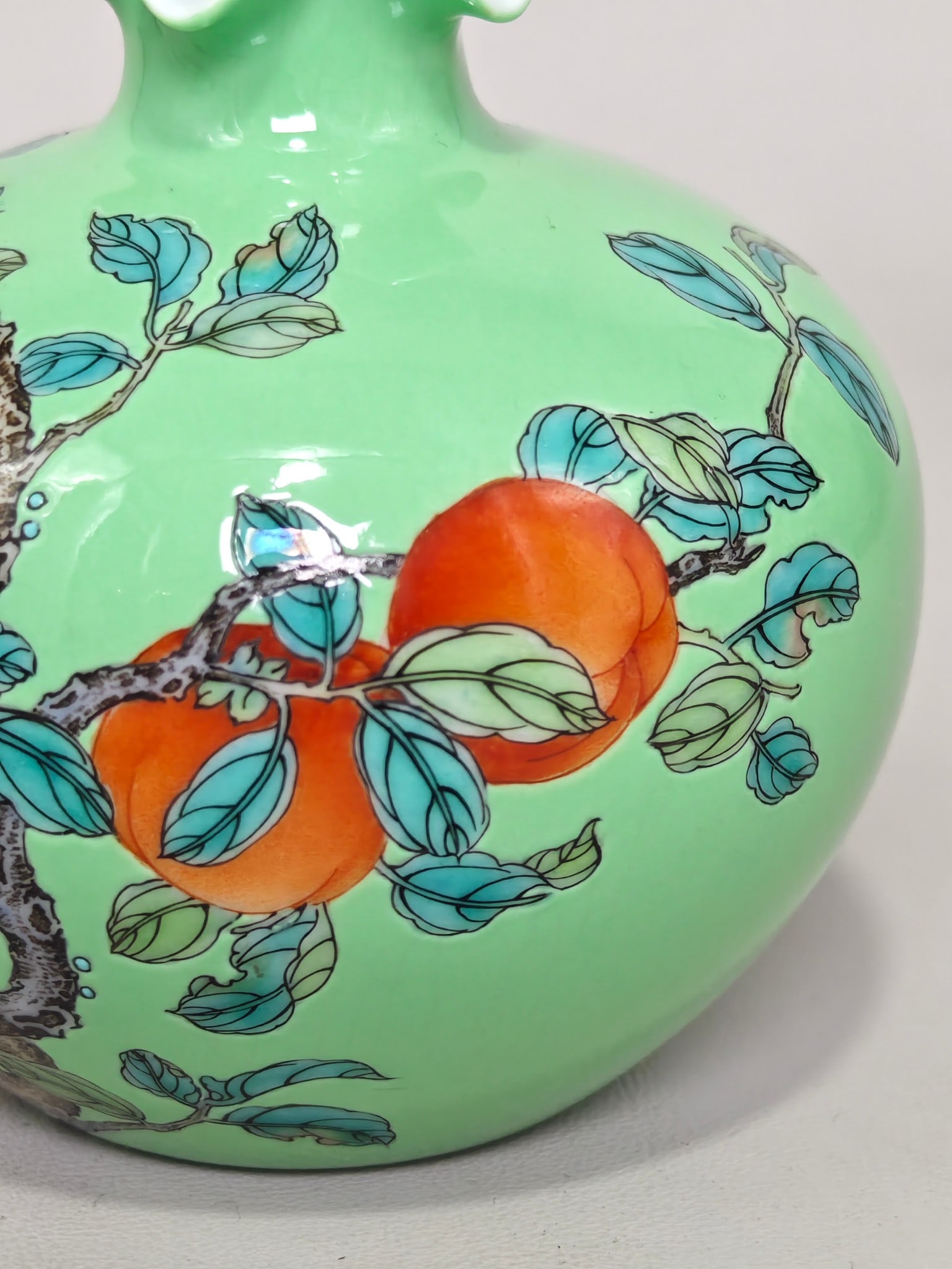 Green Glazed Melon and Fruit Pattern Vase - 6