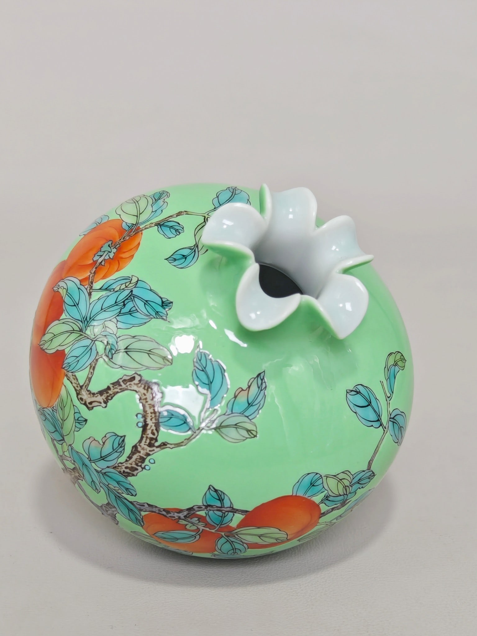 Green Glazed Melon and Fruit Pattern Vase - 7
