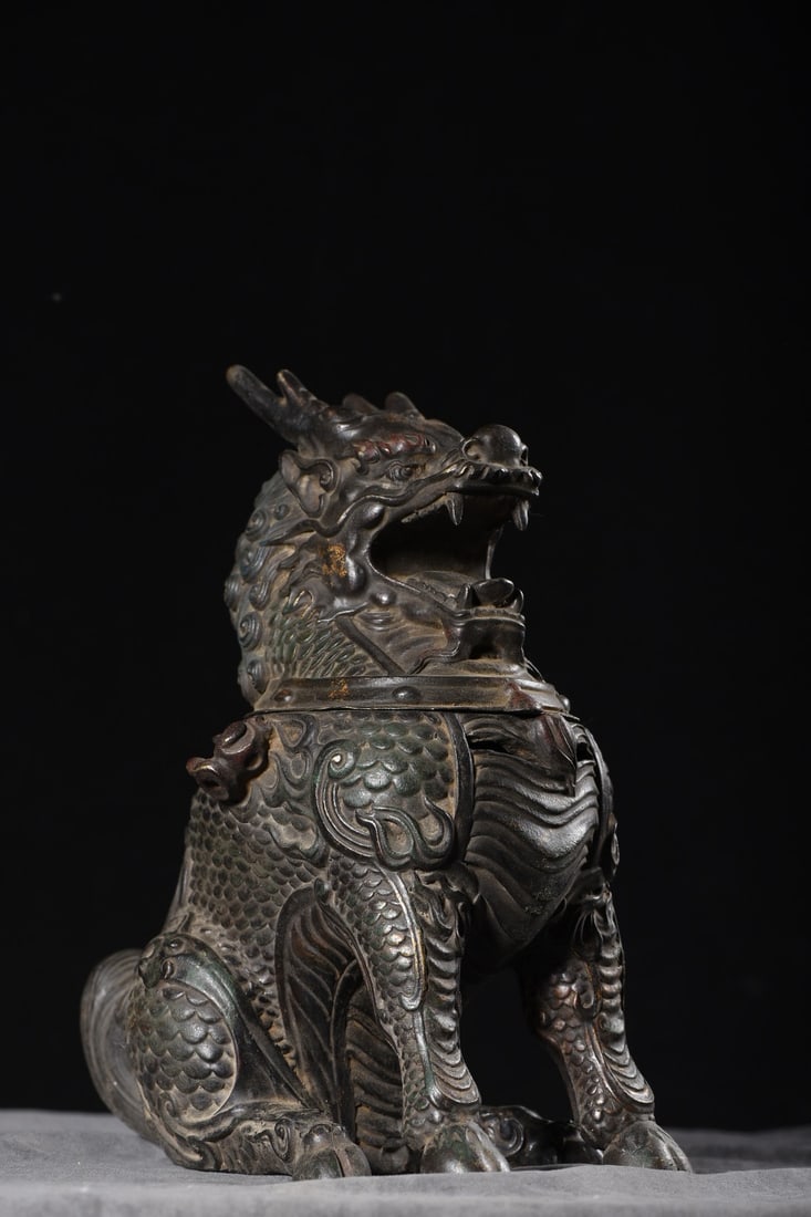 An Exquisite Gilt Bronze Kylin Censer: An Exquisite Gilt Bronze Kylin Censer,Ming Dynasty,China,with Xuande Six-character