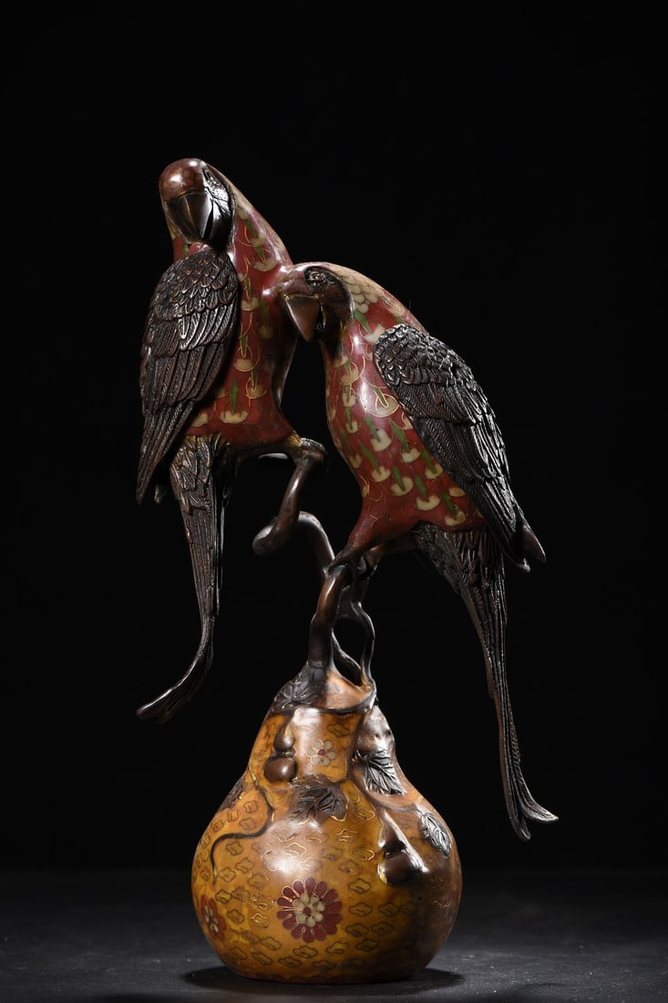 An Exquisite Cloisonne Parrot Ornament: An Exquisite Cloisonne Parrot Ornament,Qing Dynasty,China,with Qianlong Four-character
