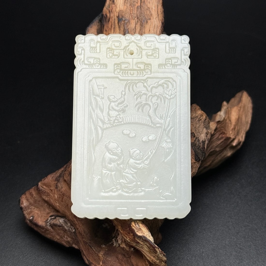 An Exquisite White Jade Character and Story Pattern Pendant,with poem: An Exquisite White Jade Character and Story Pattern Pendant,with poem,Qing