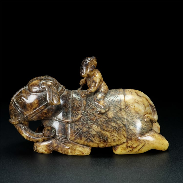 An Exquisite White Jade Figure Riding Elephant Ornament (1 of 9)