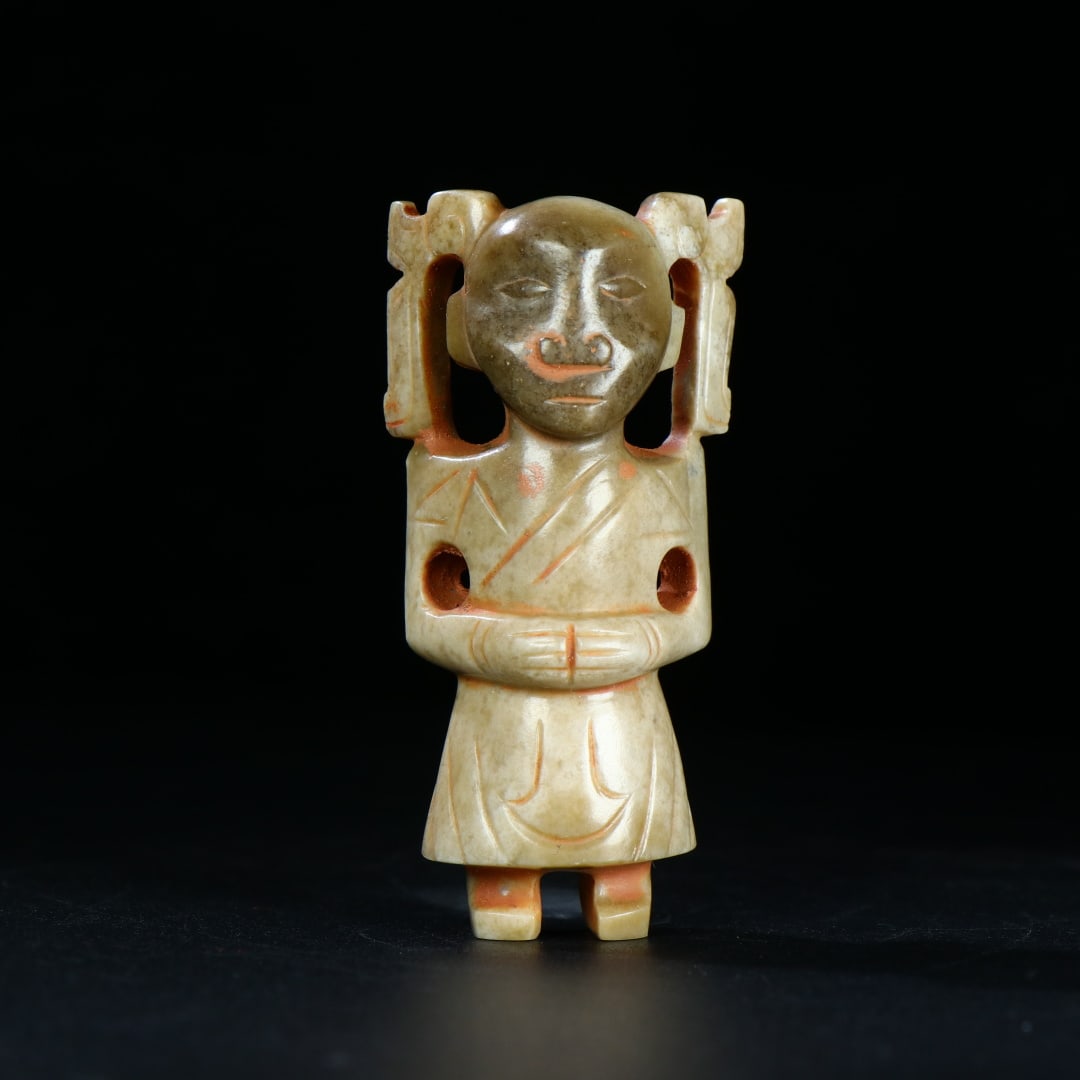 An Exquisite White Jade Figure Ornament: An Exquisite White Jade Figure Ornament,Han Dynasty,China,Size:2.7inx1.3inx0.8in,Weight:50g,白玉人物摆件,中国汉代