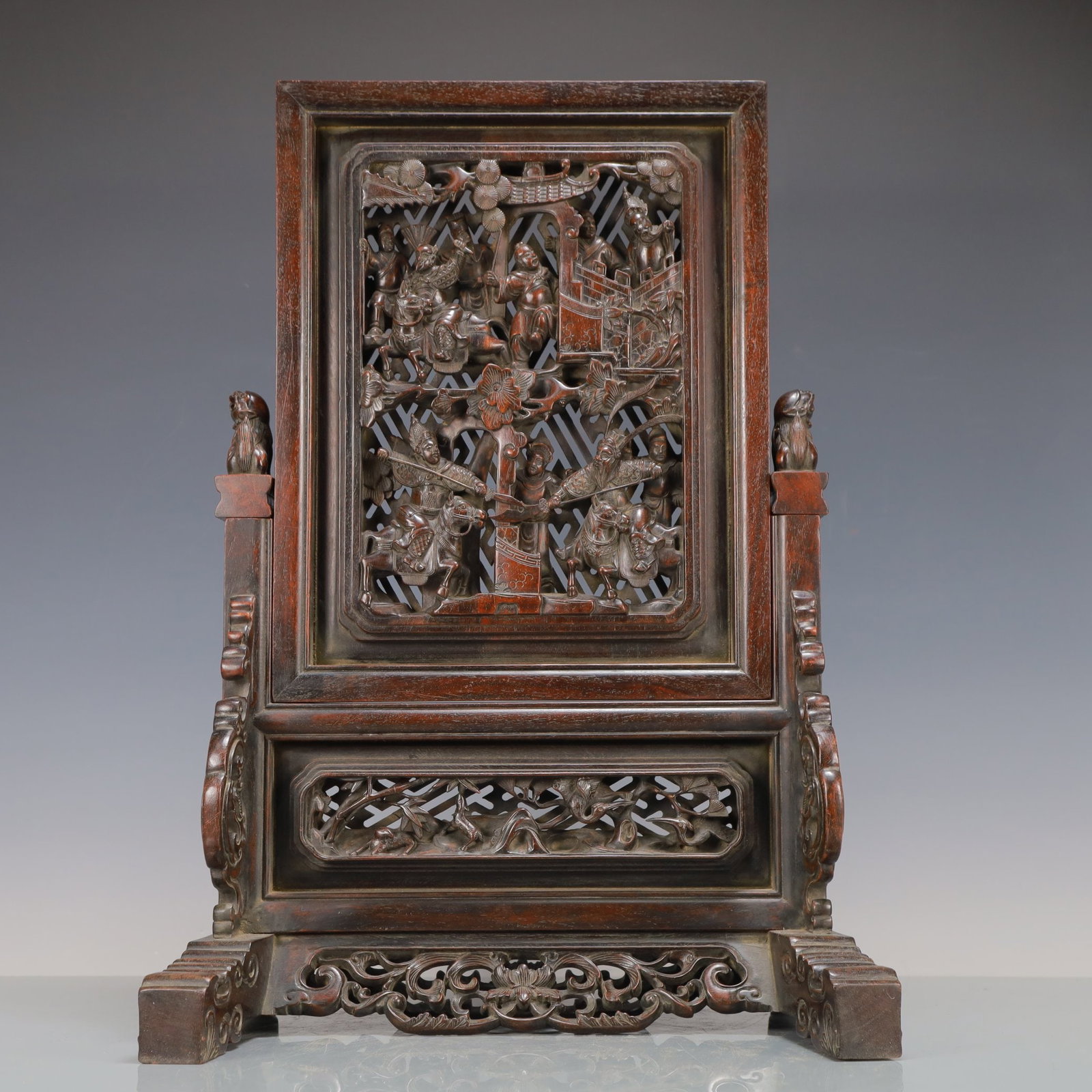 An Exquisite Zitanwood Character and Story Pattern Table Screen (1 of 9)