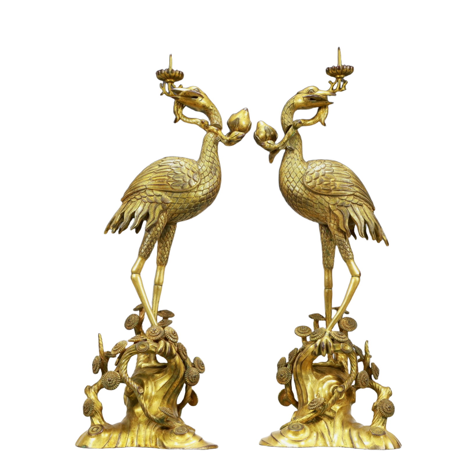 A Pair of Rare Gilt Bronze Crane Candlesticks (1 of 7)