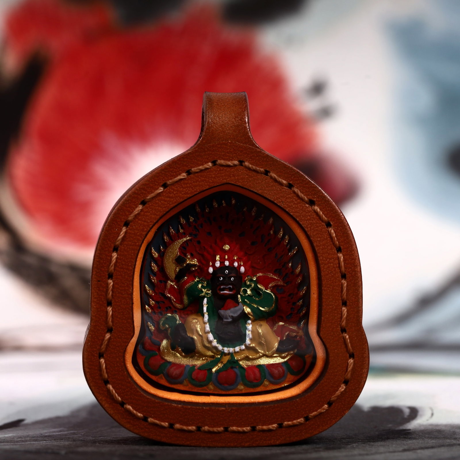 An Exquisite Painted Color Statue of Mammon Tangka: An Exquisite Painted Color Statue of Mammon Tangka,Size:2inx2.8in 彩绘财神像唐卡