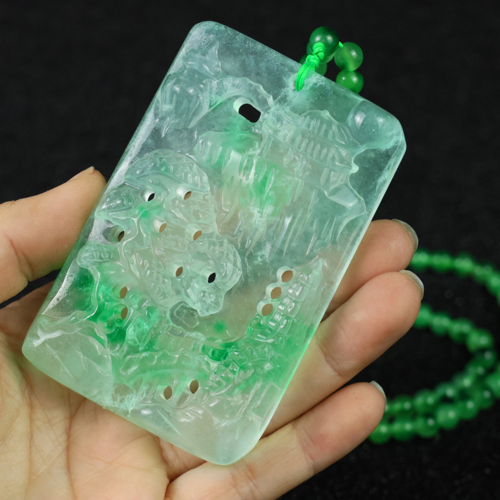 An Exquisite Jadeite Landscape Pattern Pendant - 9
