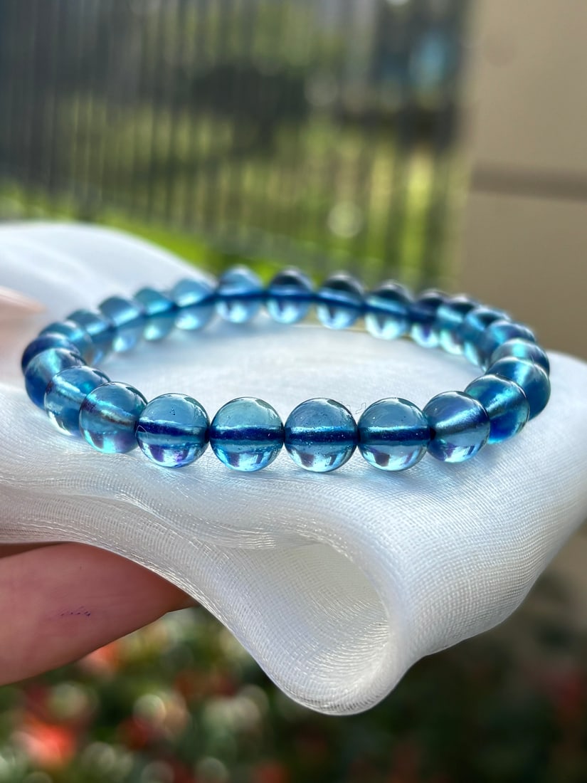 An Exquisite Aquamarine Bracelets: An Exquisite Aquamarine Bracelets,Size:7.7mm,Weight:15.2g 海蓝宝手串