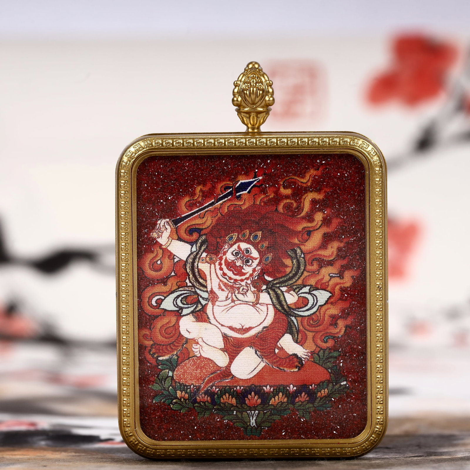 An Exquisite Painted Color Statue of Mammon Tangka: An Exquisite Painted Color Statue of Mammon Tangka,Size:2inx2.8in 彩绘财神像唐卡