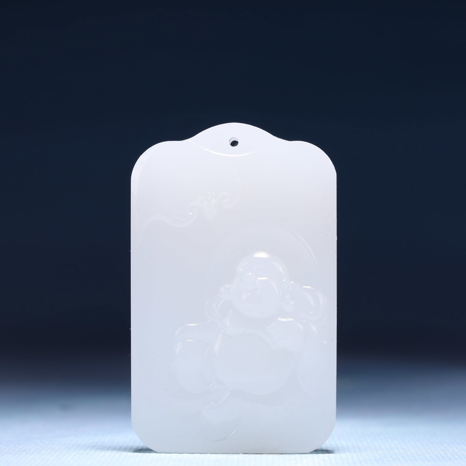 An Exquisite White Jade Statue of Maitreya Buddha Pendant: An Exquisite White Jade Statue of Maitreya Buddha Pendant,Size:1.6inx0.4inx2.4in,Weight:44g 白玉弥勒佛像牌