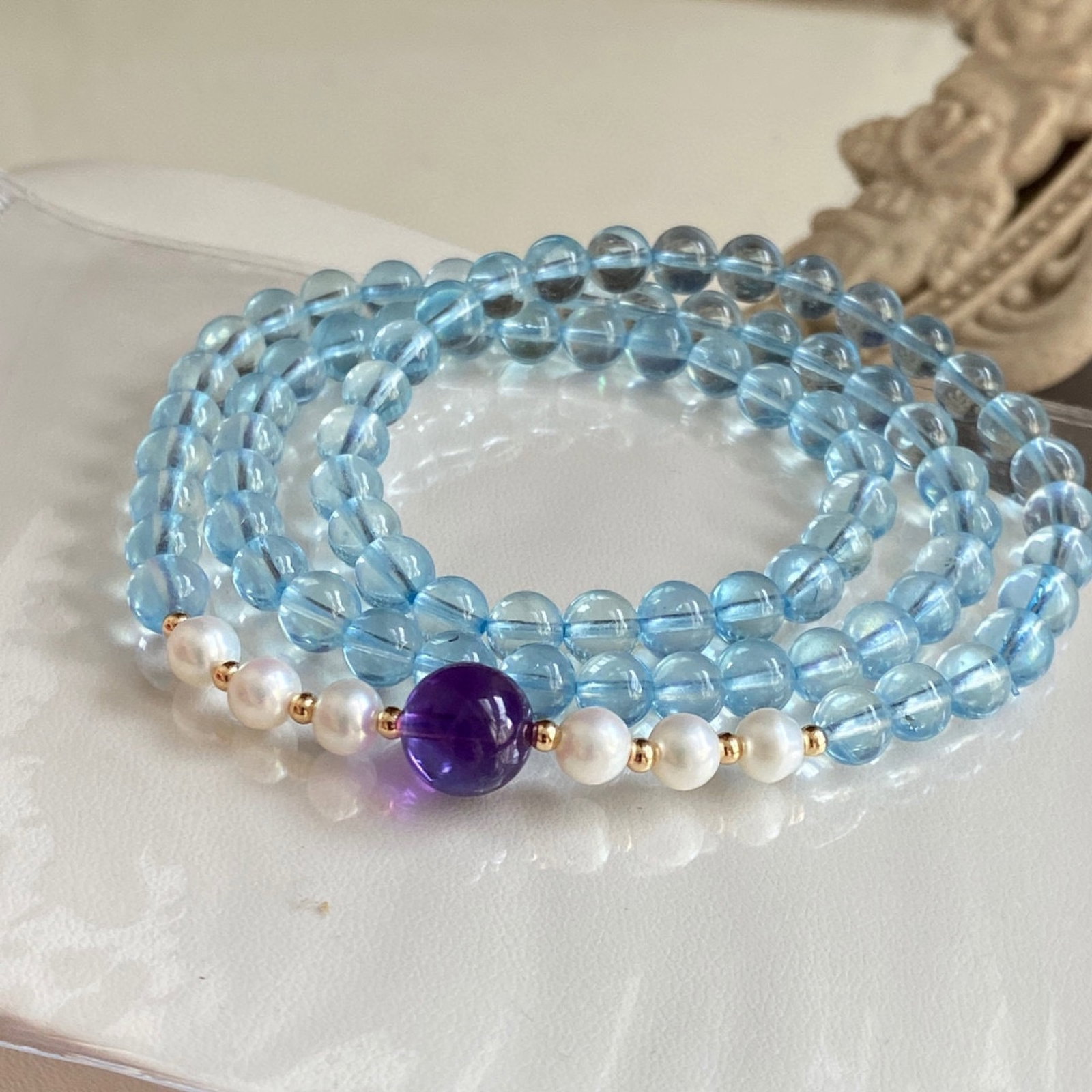 An Exquisite Aquamarine Bracelets,With Pearls: An Exquisite Aquamarine Bracelets,With Pearls,Size:6.3mm,Weight:29 海蓝宝手串,配珍珠