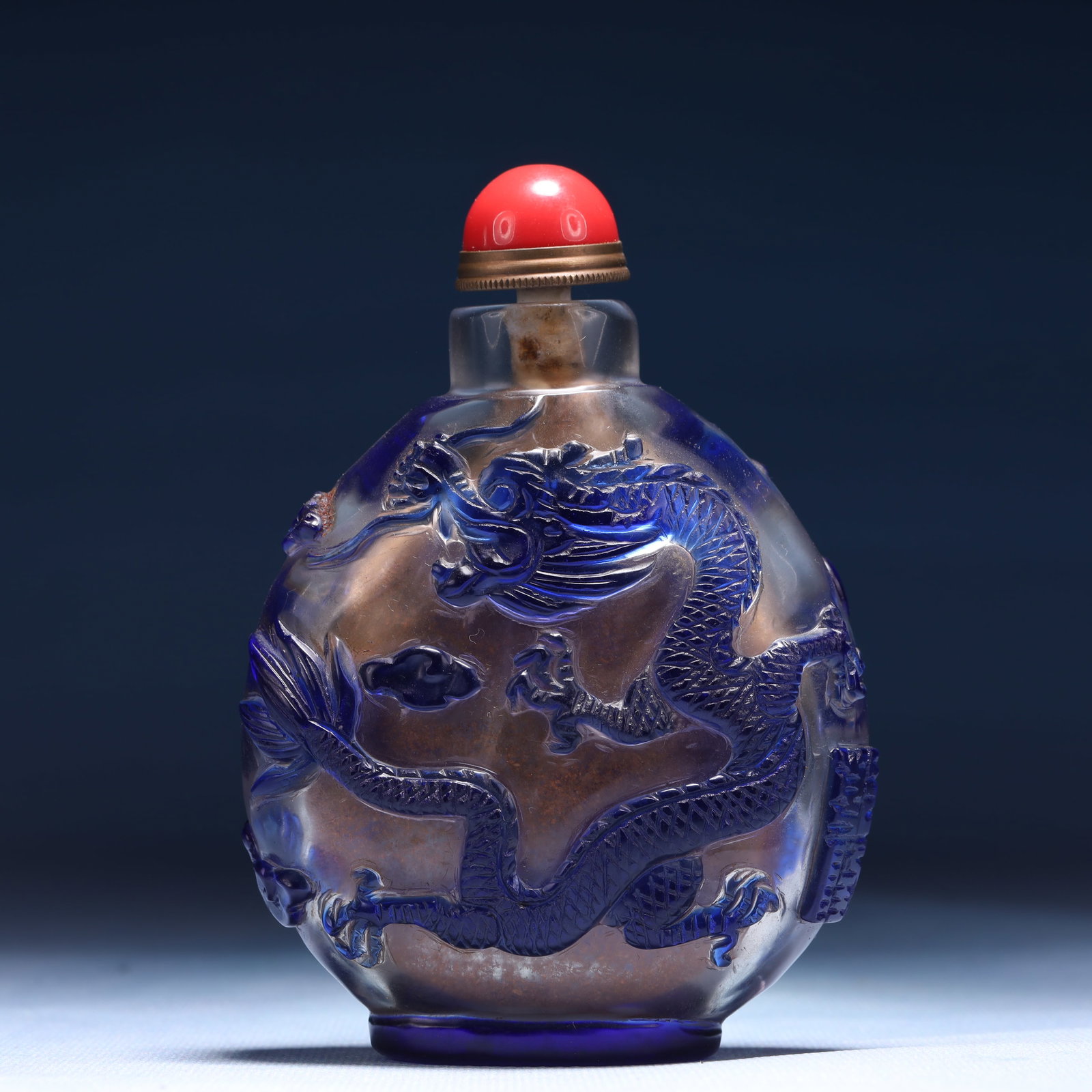 An Exquisite Glass Auspicious Cloud and Dragon Pattern Snuff Bottle - 5