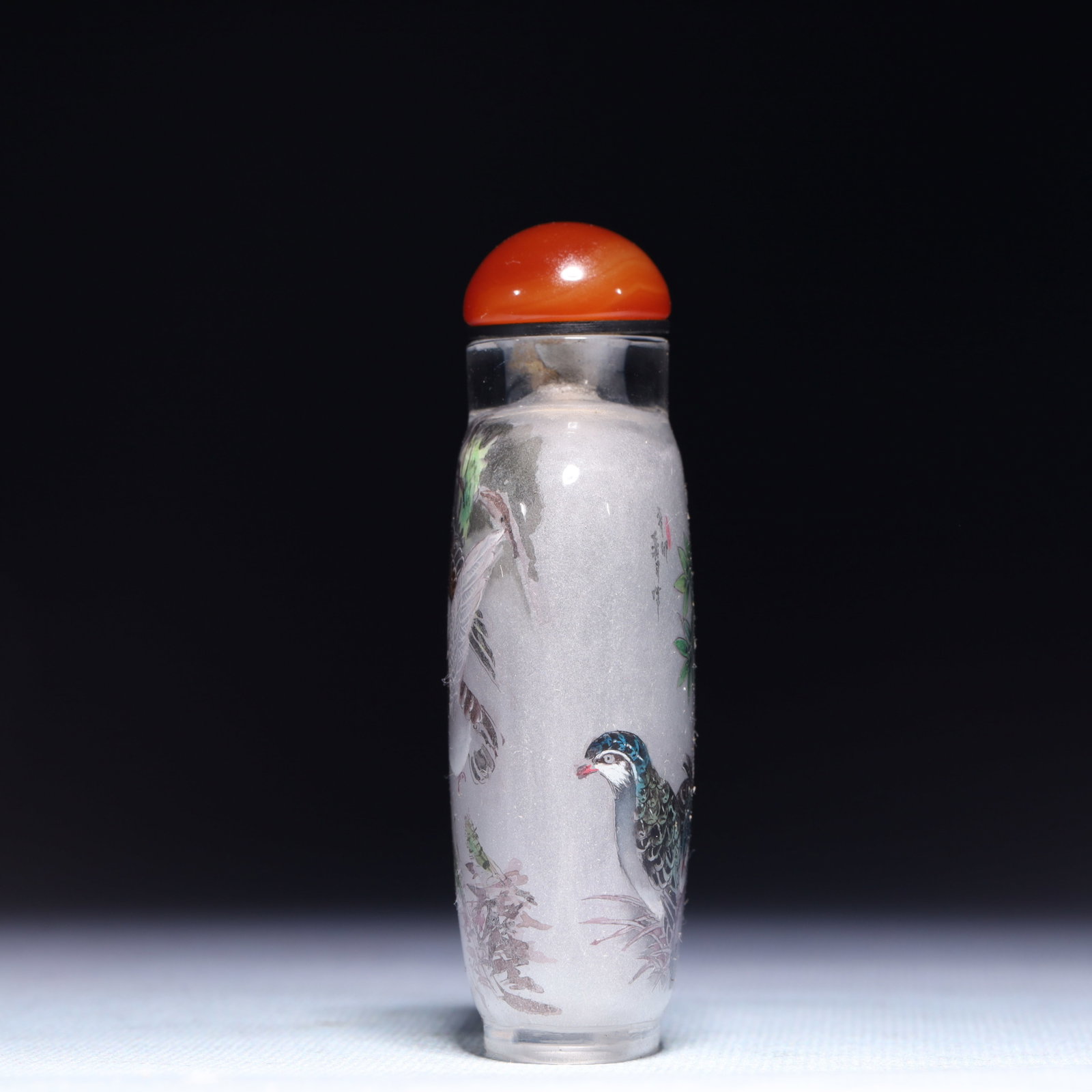 An Exquisite Glass Crane Pattern Snuff Bottle - 3