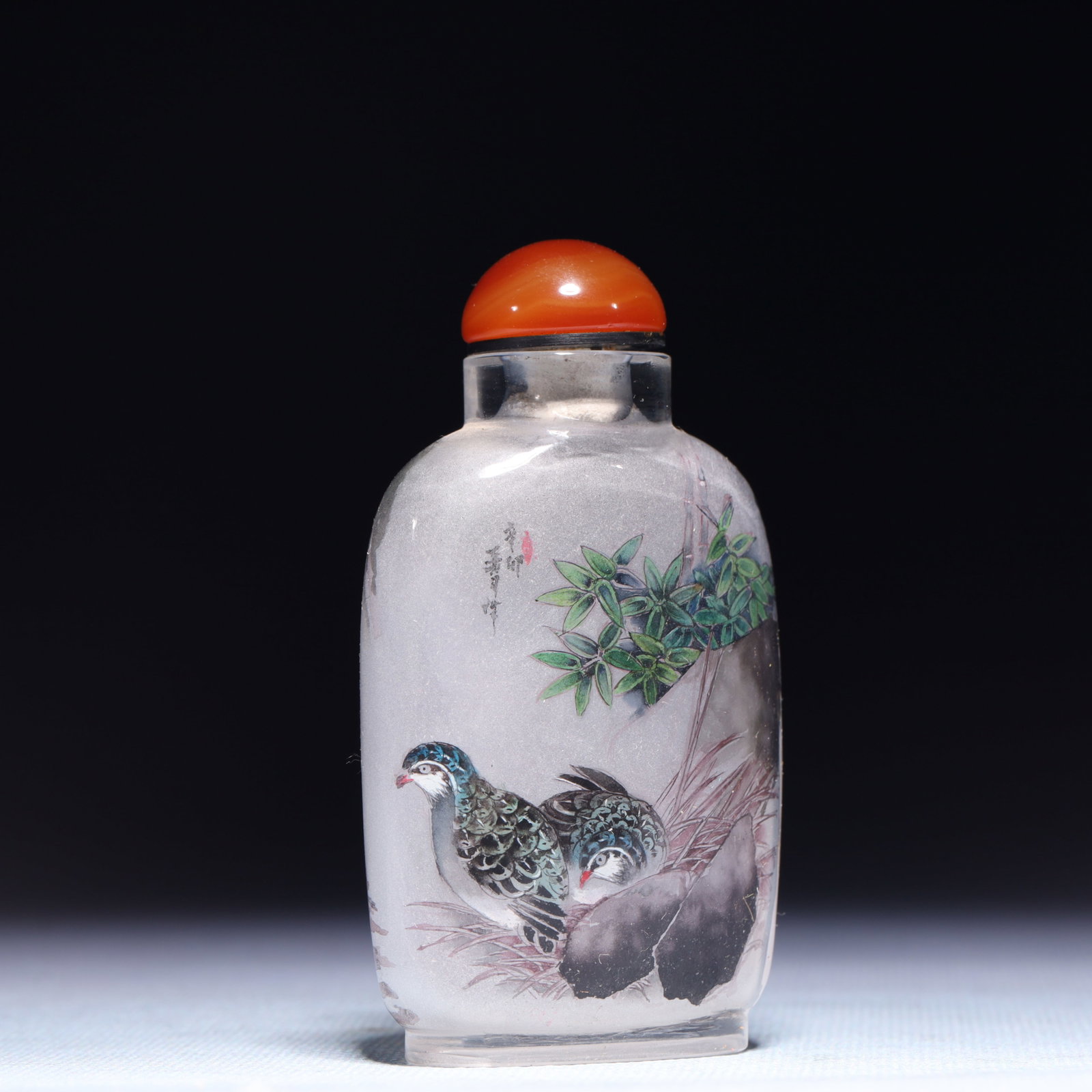 An Exquisite Glass Crane Pattern Snuff Bottle - 4