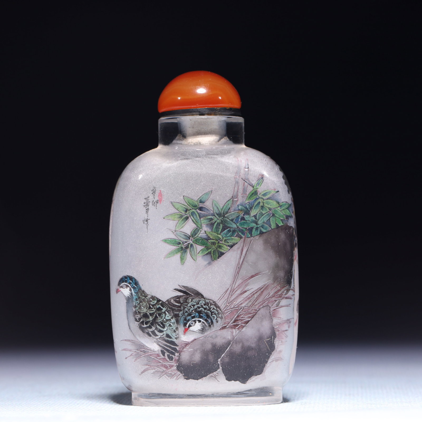 An Exquisite Glass Crane Pattern Snuff Bottle - 5