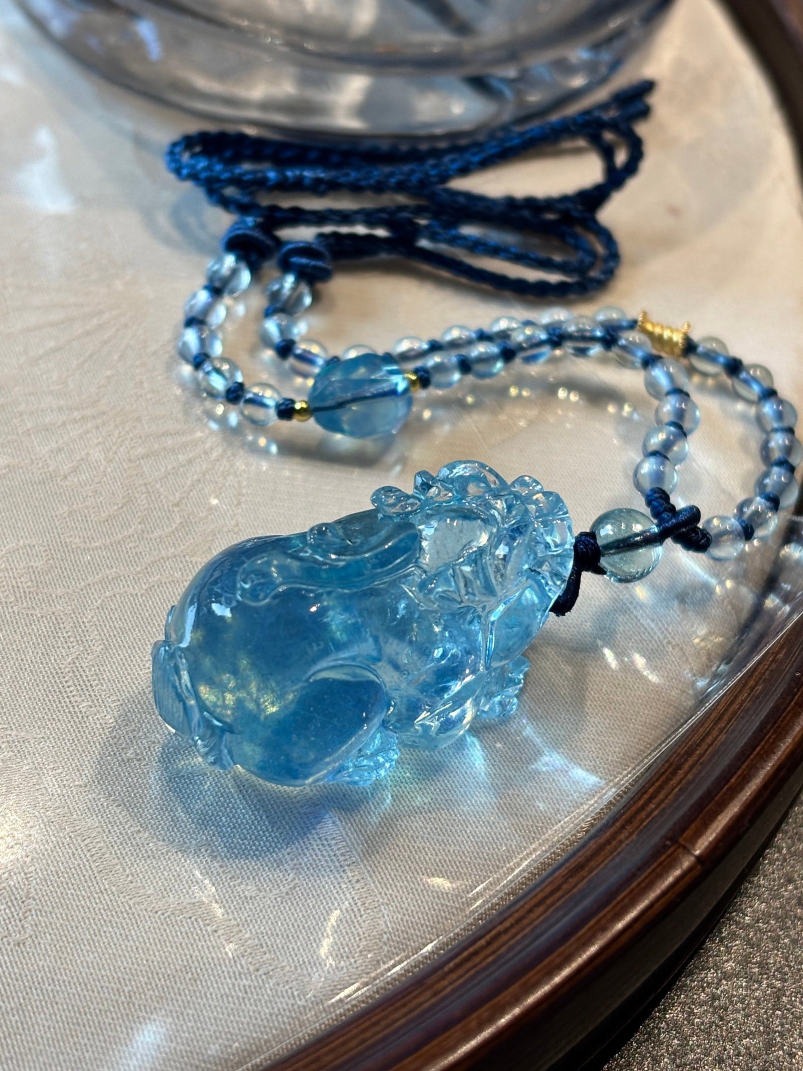 An Exquisite Aquamarine Wealth-Attracting Creature Necklace: An Exquisite Aquamarine Wealth-Attracting Creature Necklace,Size:1.4inx0.8inx0.8in总22g 海蓝宝貔貅吊坠