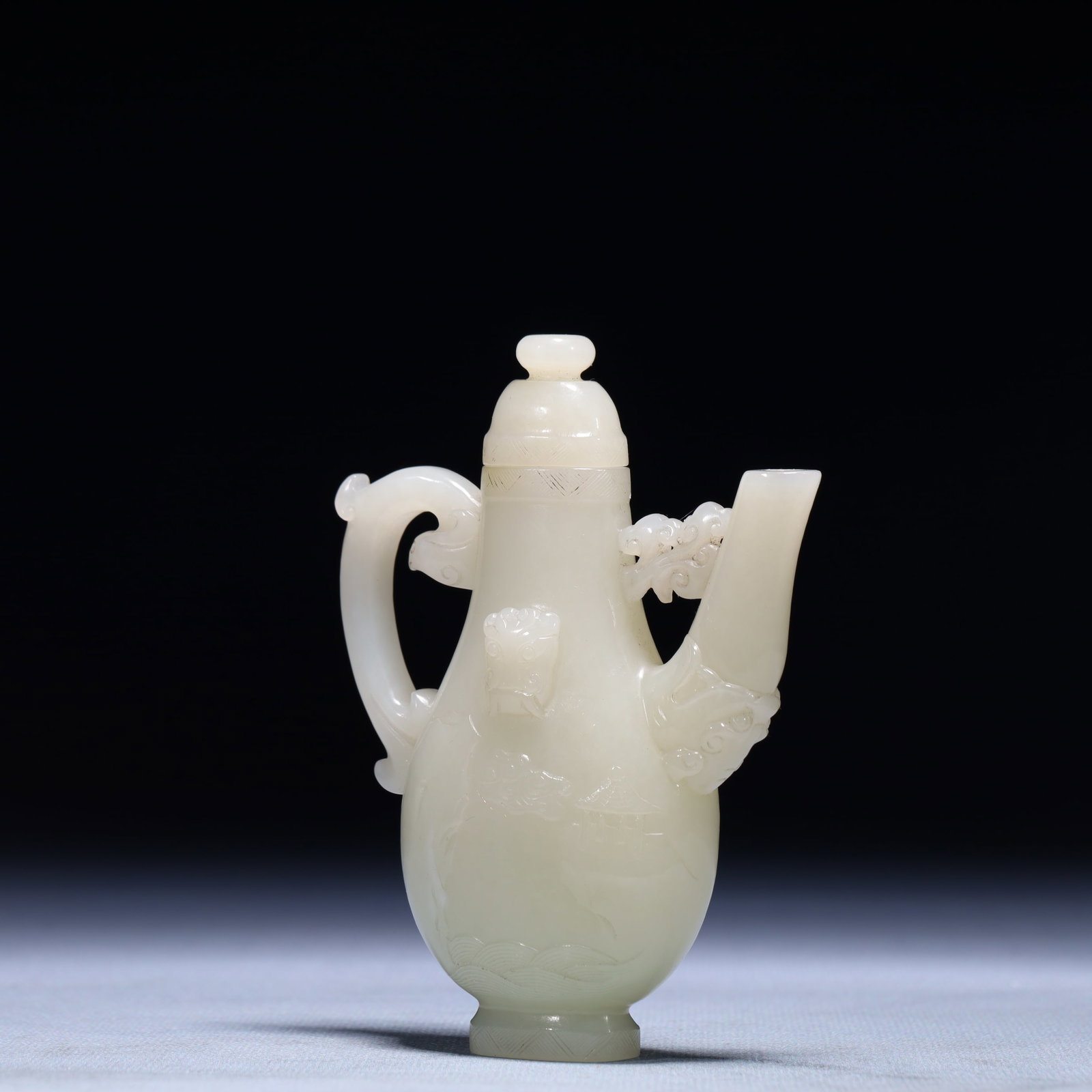 An Exquisite White Jade Landscape Pattern Ewer - 3