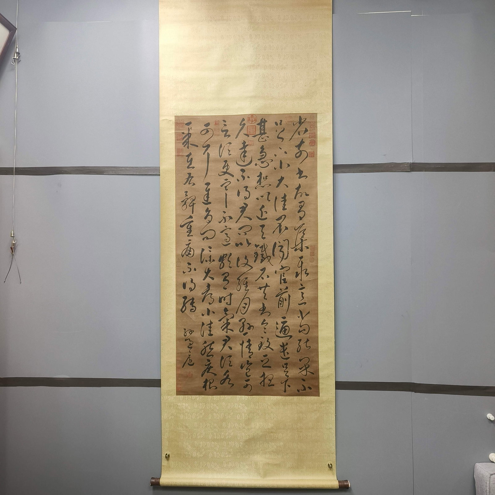 A Chinese Vertical Scroll Ink Calligraphy on Paper: A Chinese Vertical Scroll Ink Calligraphy on Paper,Sun Guoting,Size:51.6inx26in 一幅中国水墨书法立轴,孙过庭