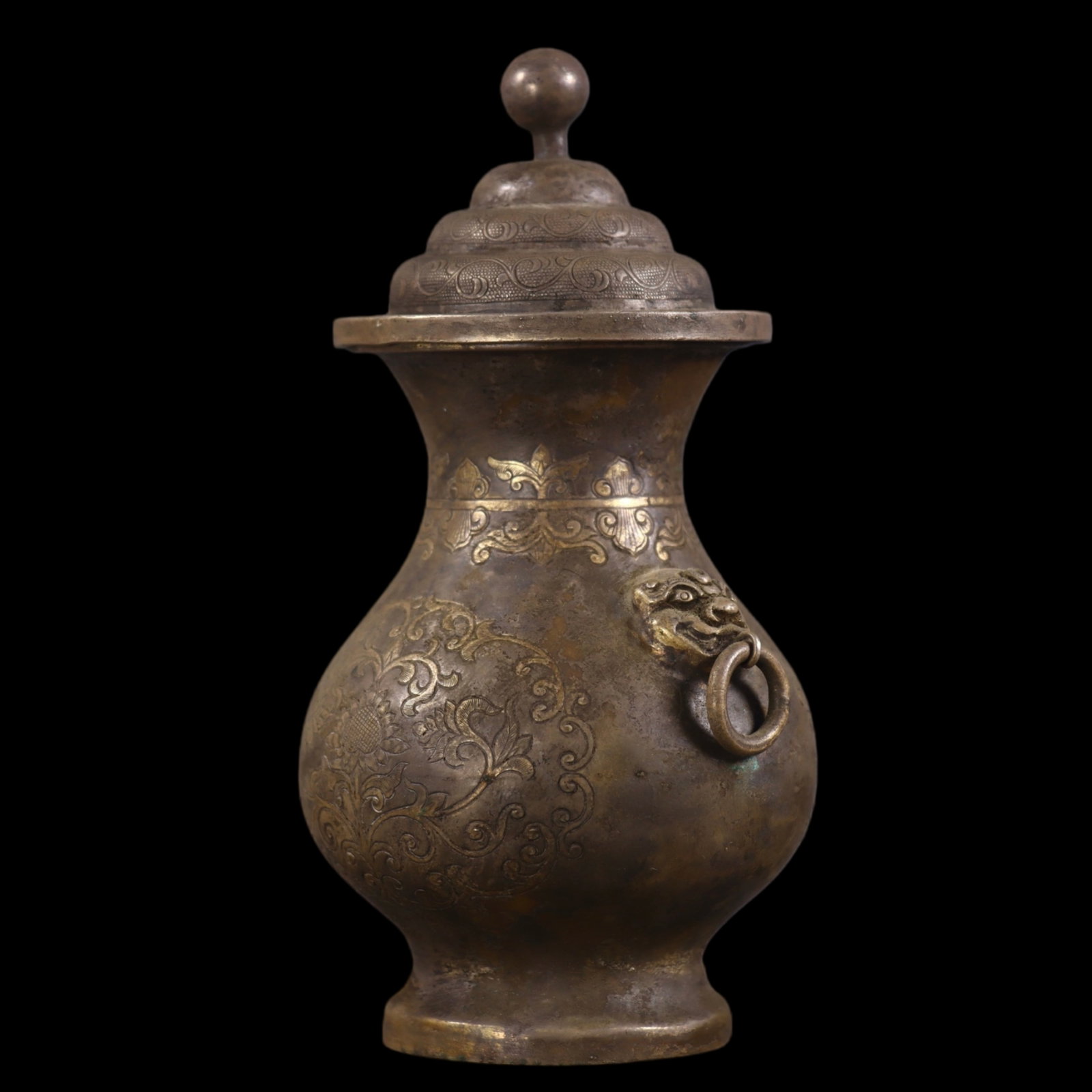 An Exquisite Bronze Flower Pattern Double-Ears Bottle - 2