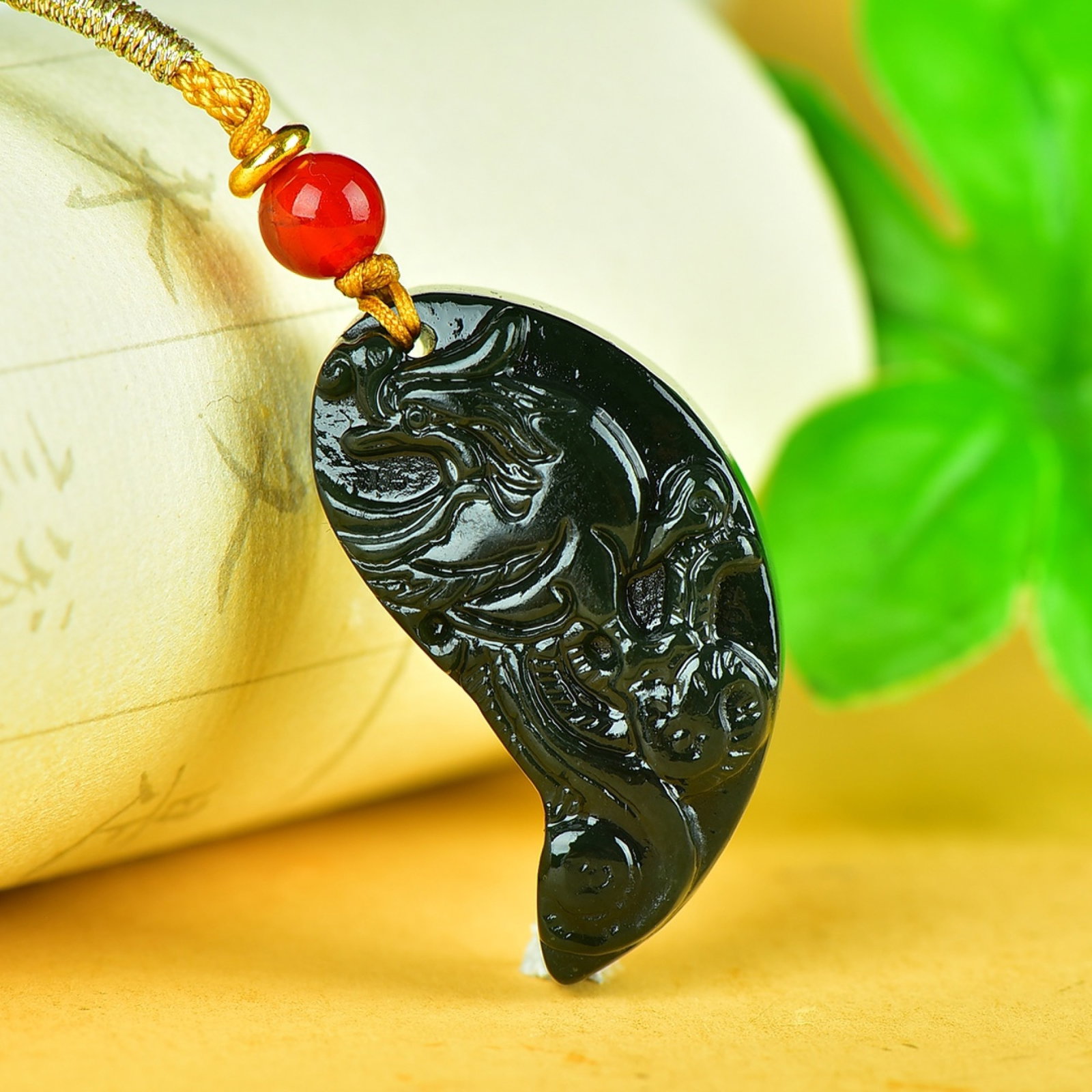 A Pair of Exquisite Jasper Dragon and Phoenix Pattern Pendants: A Pair of Exquisite Jasper Dragon and Phoenix Pattern Pendants,Size:0.7inx1.4in 一对碧玉龙凤纹挂件