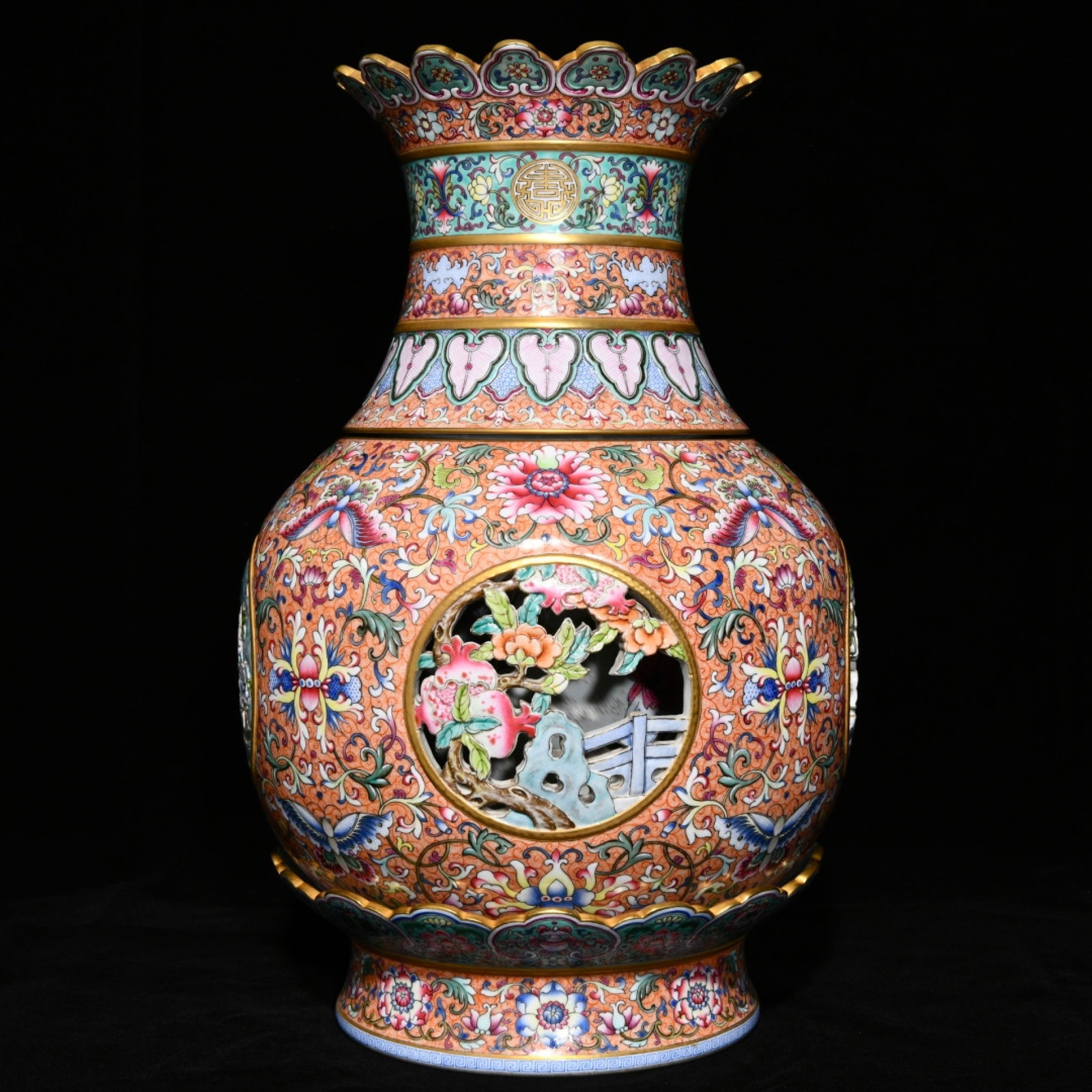 A Huge Enamel Gilt Flower and Butterfly Pattern Vase (1 of 9)