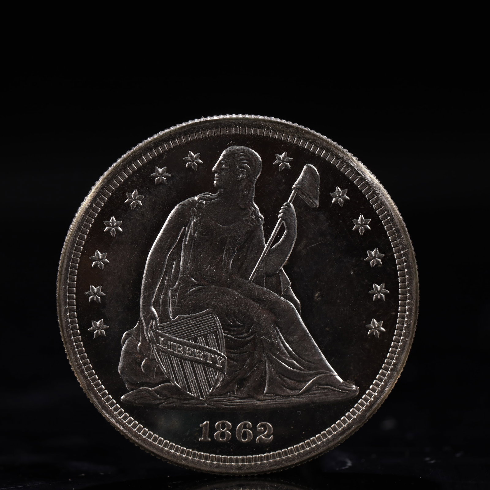 USA One Dollar 1862 Coin: American coin. IN GOD WE TRUST / LIBERTY / 1862 / UNITED STATES OF AMERICA / ONE DOL. Weight:26.9g.