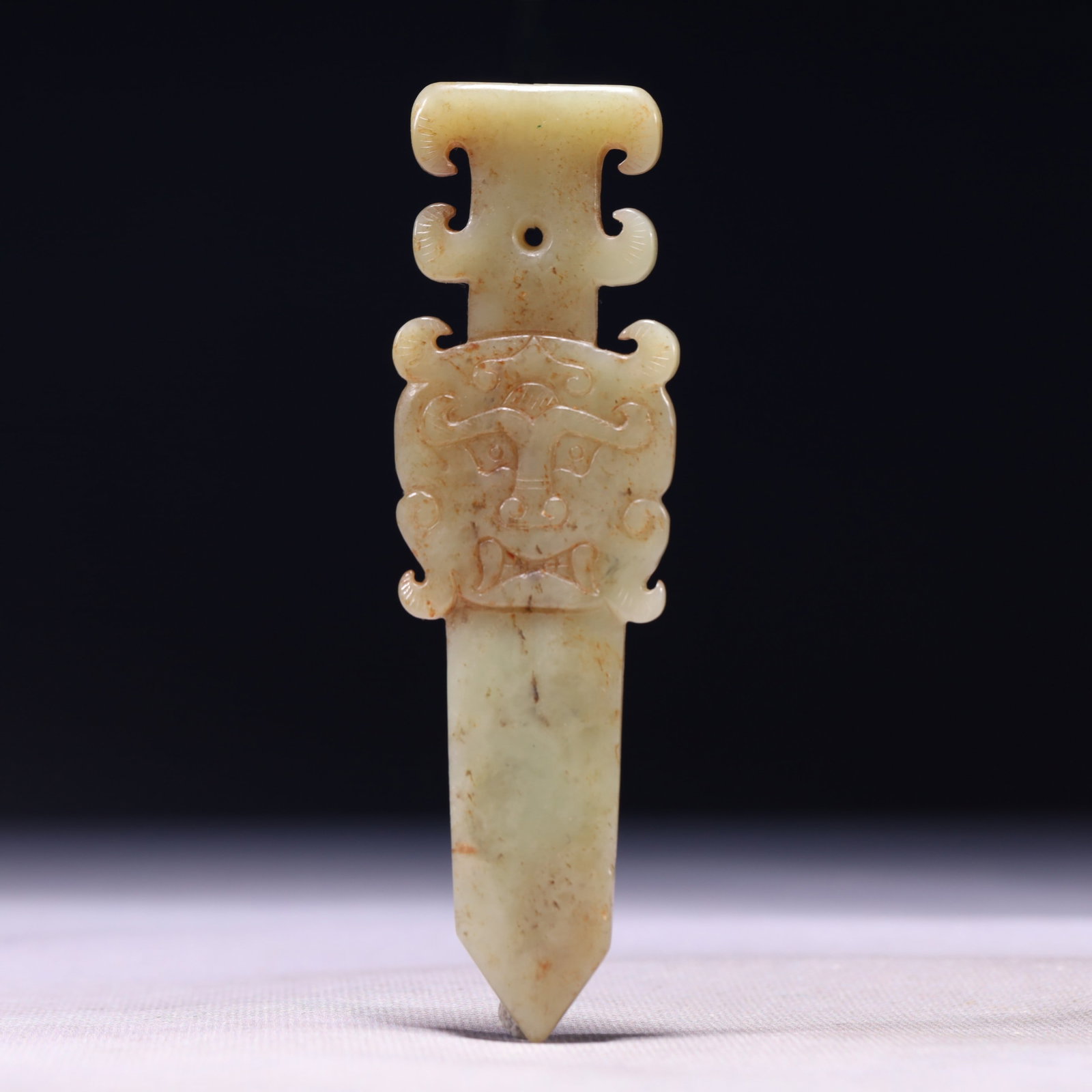 An Exquisite White Jade Beast-Face Pattern Sword - 5