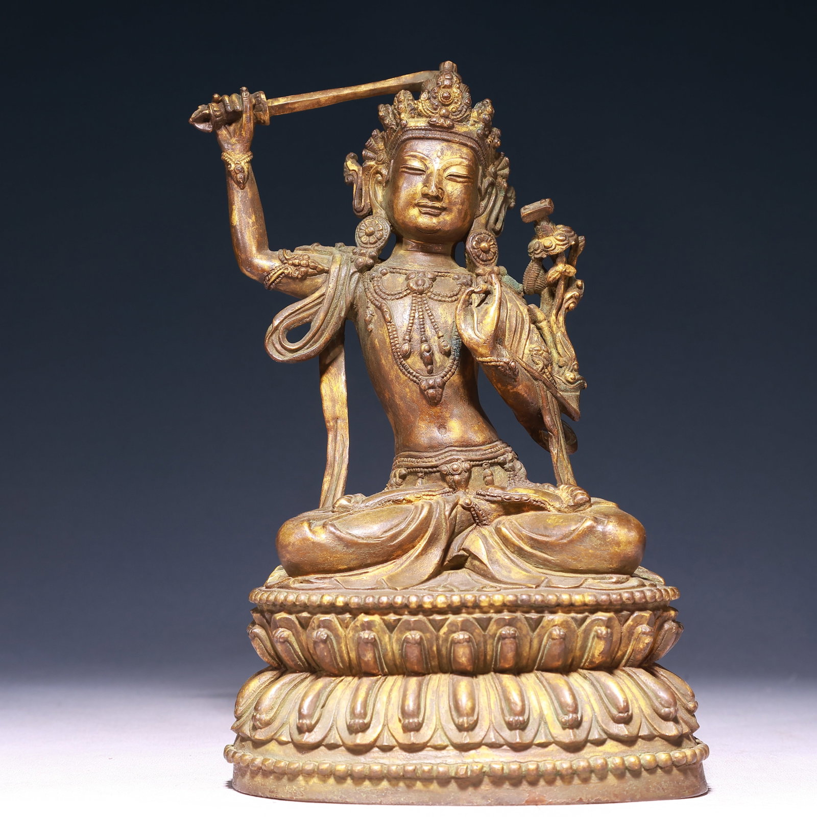 A Solemn Gilt Bronze Statue of Manjusri
