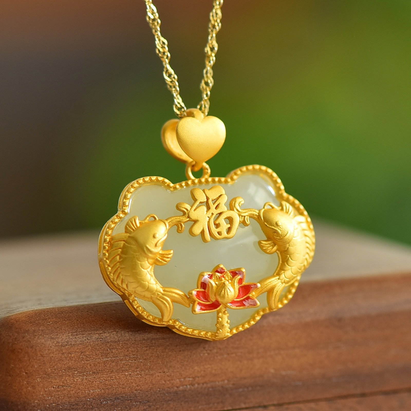 An Exquisite Sterling Silver-Gold Plated Inlaid White Jade Pendant: An Exquisite Sterling Silver-Gold Plated Inlaid White Jade Pendant 纯银镀金镶白玉吊坠