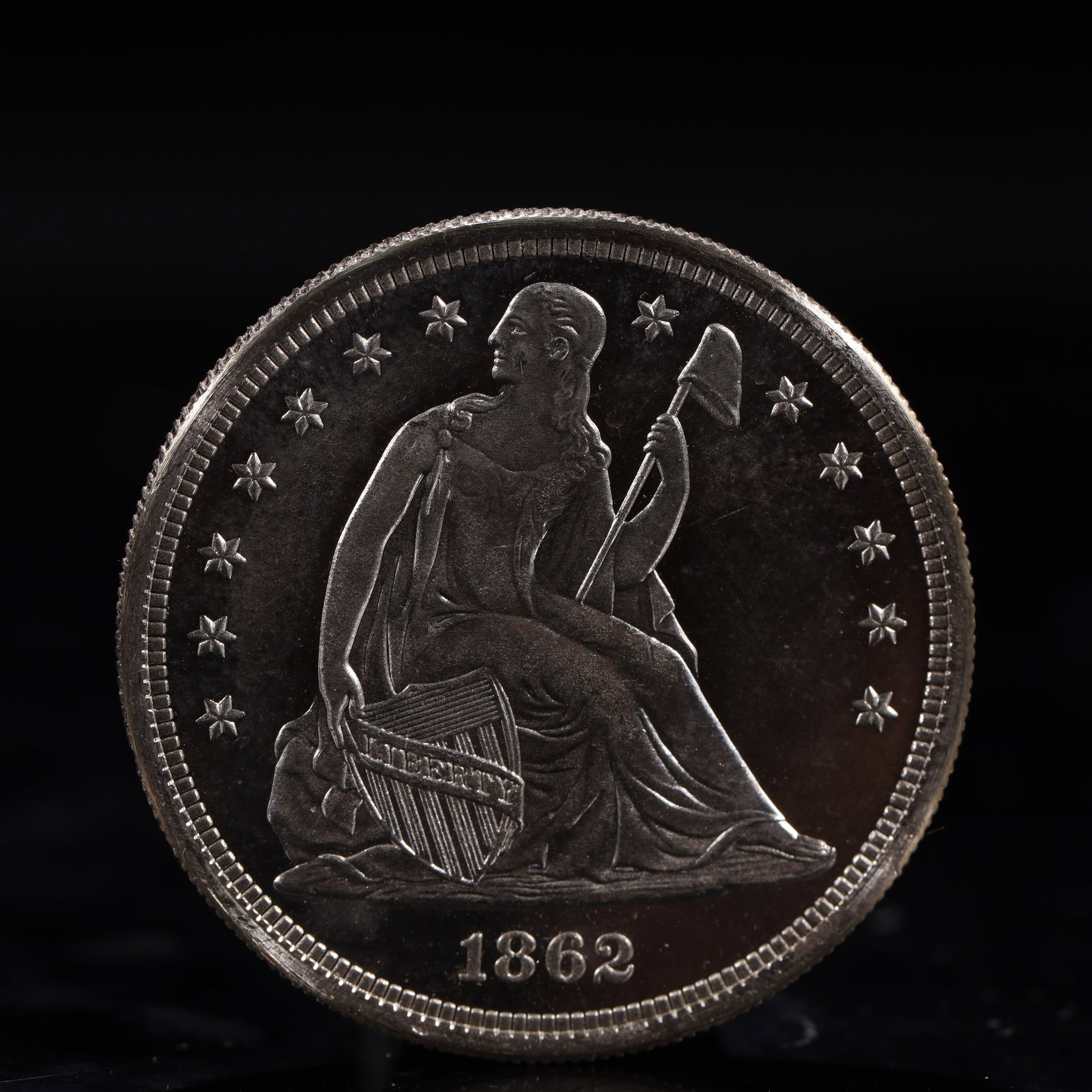 USA One Dollar 1862 Coin: American coin. IN GOD WE TRUST / LIBERTY / 1862 / UNITED STATES OF AMERICA / ONE DOL. Weight:26.9g.
