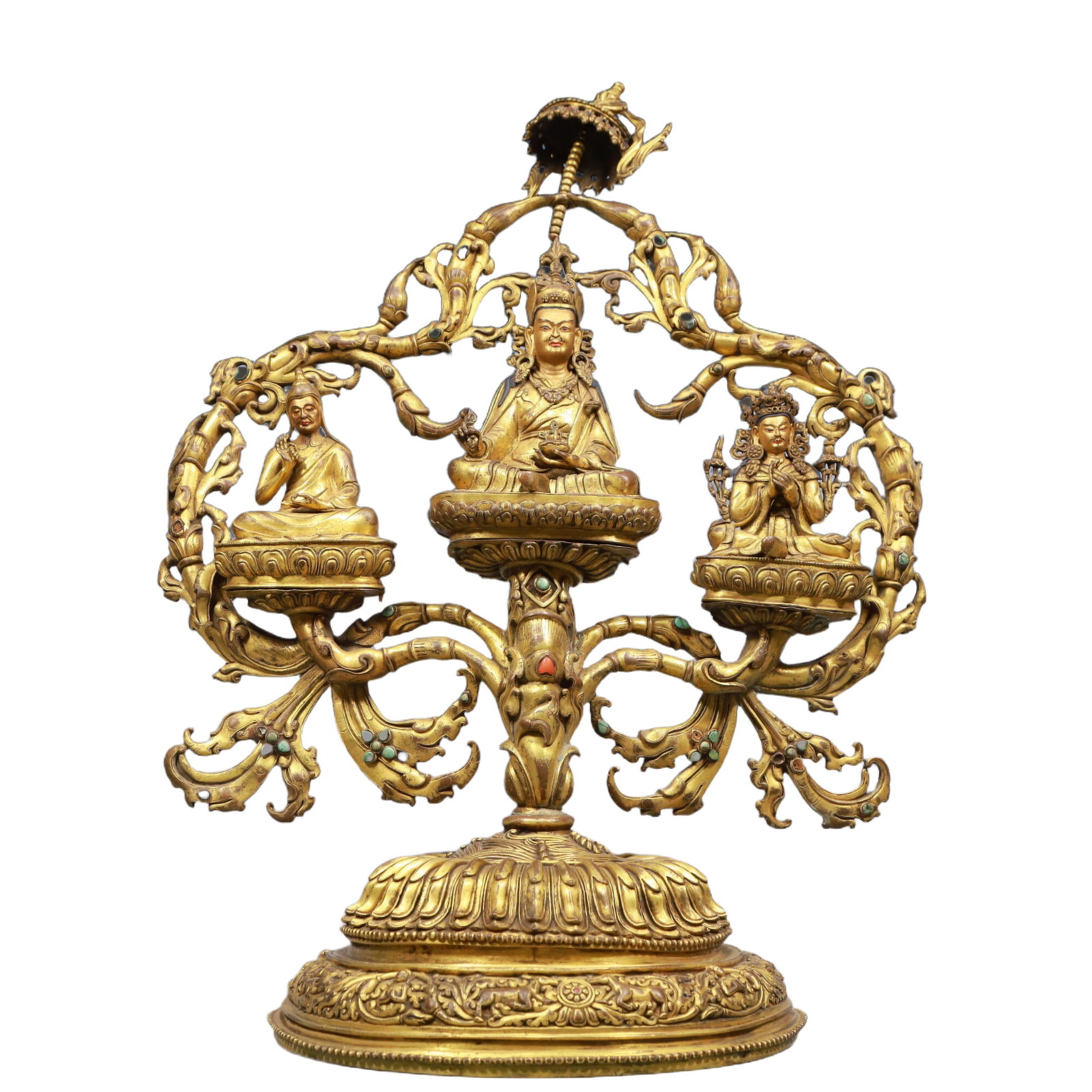 A Solemn Gilt Bronze Buddha Statue, Inlaid Gems