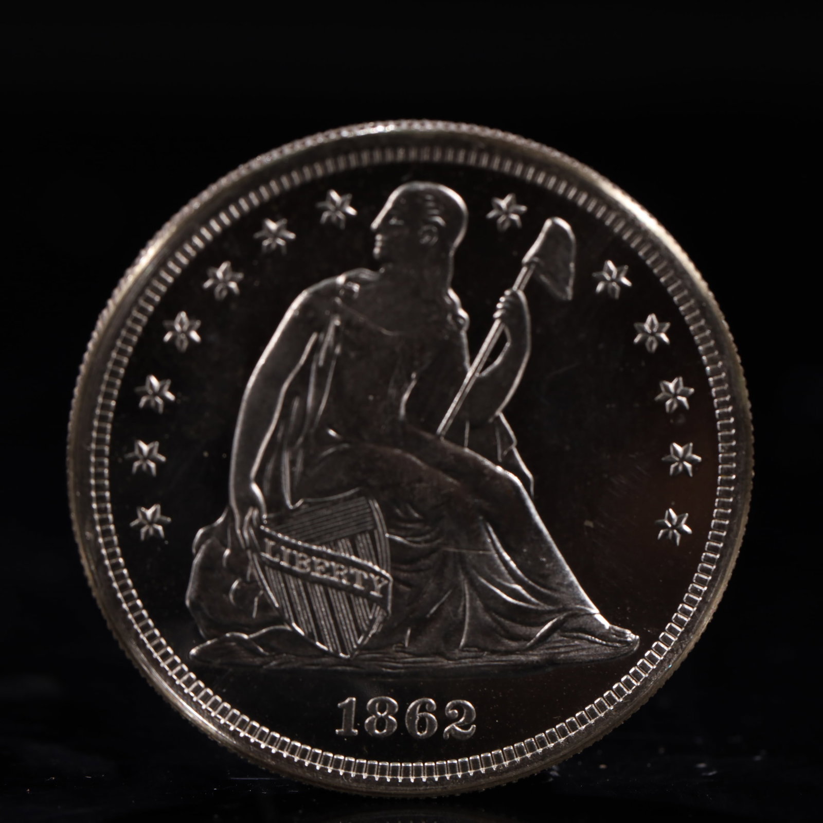 USA One Dollar 1862 Coin: American coin. IN GOD WE TRUST / LIBERTY / 1862 / UNITED STATES OF AMERICA / ONE DOL. Weight:26.9g.