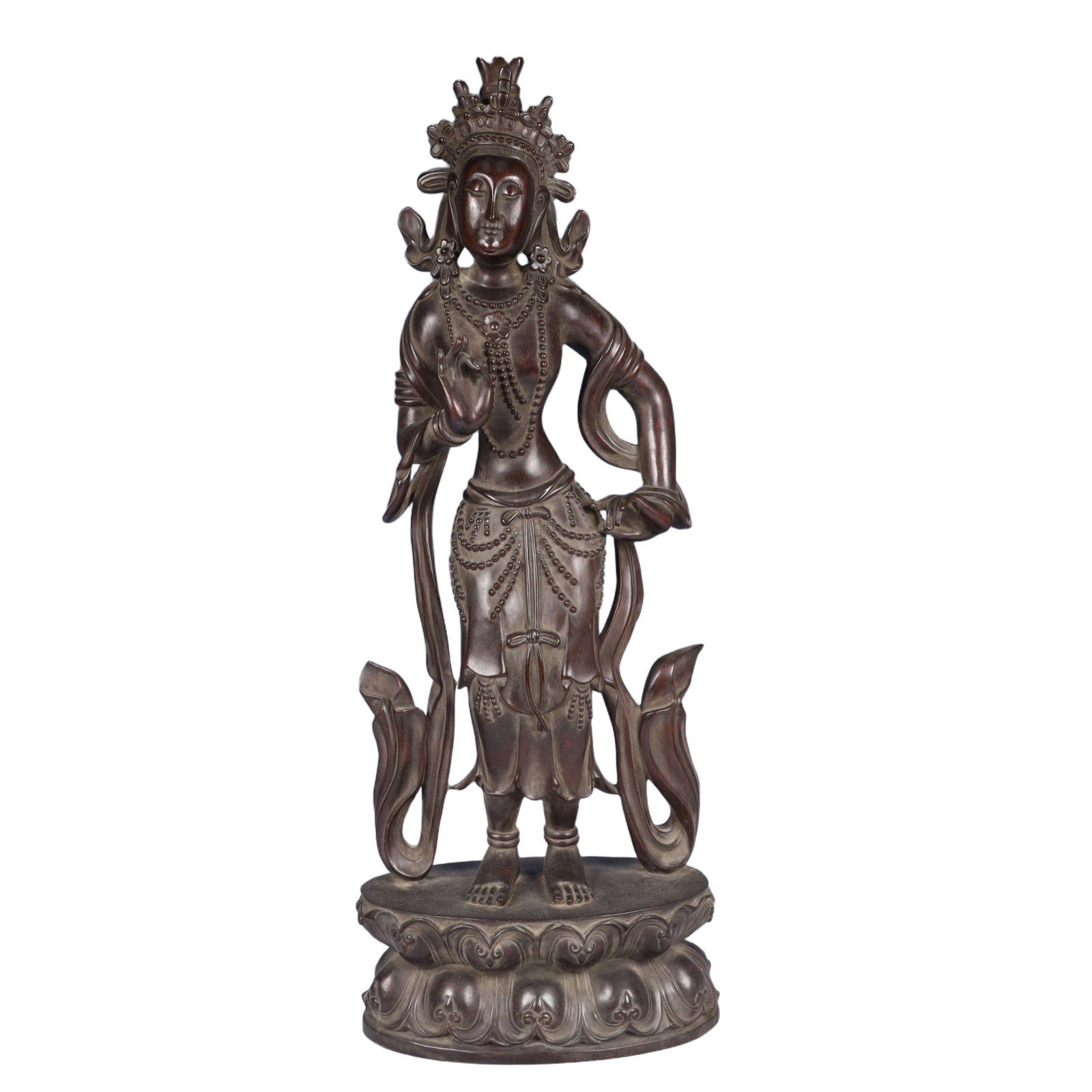 An Exquisite Zitanwood Statue of Tara: An Exquisite Zitanwood Statue of Tara,Qing Dynasty, China,Size:8.3inx4.3inx22.4in,Weight:2850g 紫檀木度母像,中国清代
