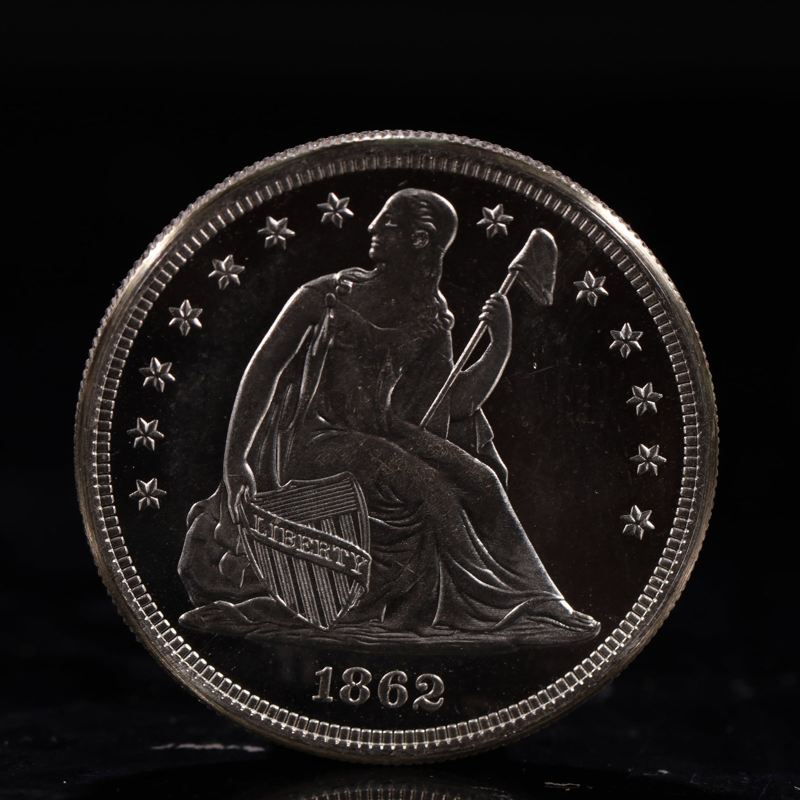 USA One Dollar 1862 Coin: American coin. IN GOD WE TRUST / LIBERTY / 1862 / UNITED STATES OF AMERICA / ONE DOL. Weight:26.9g.