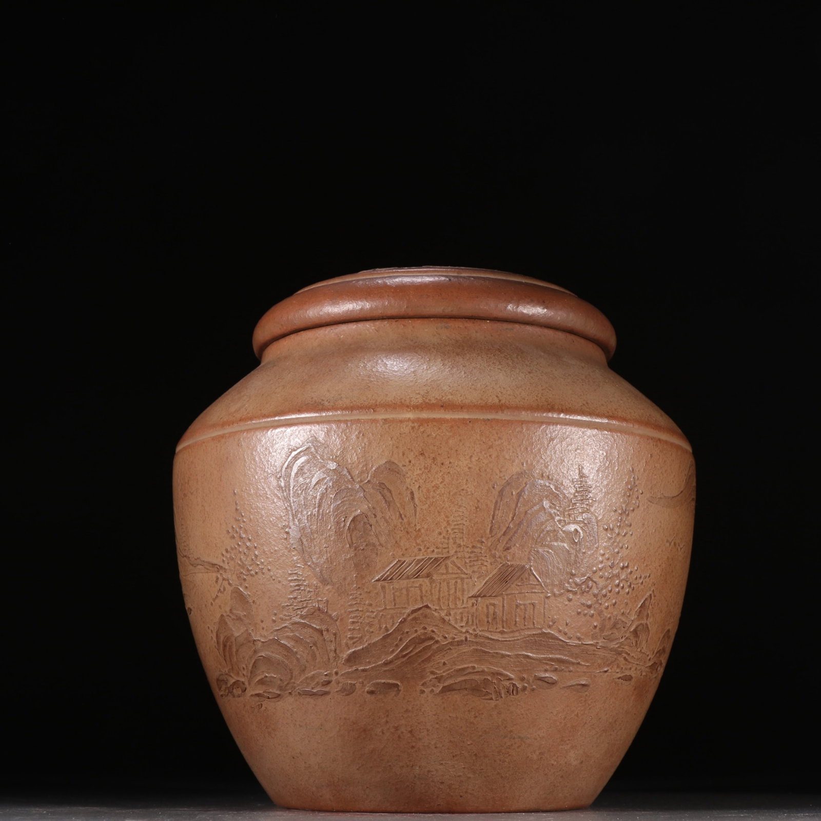 A Rare Purple Sands Landscape Pattern Tea Caddy