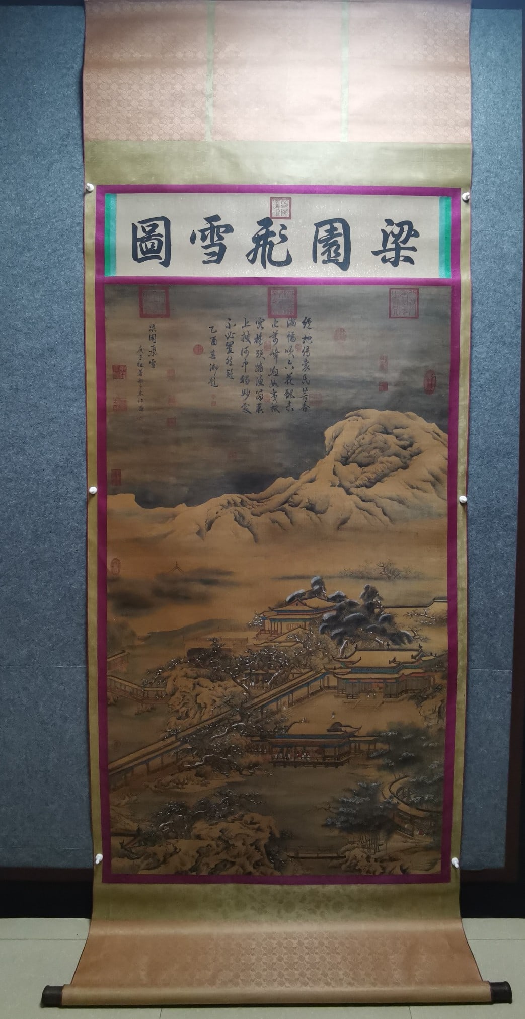 A Chinese Vertical Scroll Ink Painting of Landscape on Silk