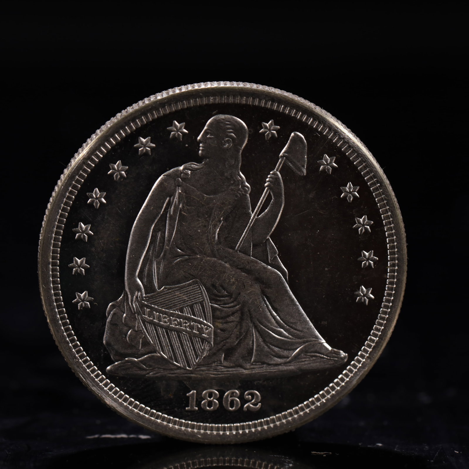 USA One Dollar 1862 Coin: American coin. IN GOD WE TRUST / LIBERTY / 1862 / UNITED STATES OF AMERICA / ONE DOL. Weight:26.9g.
