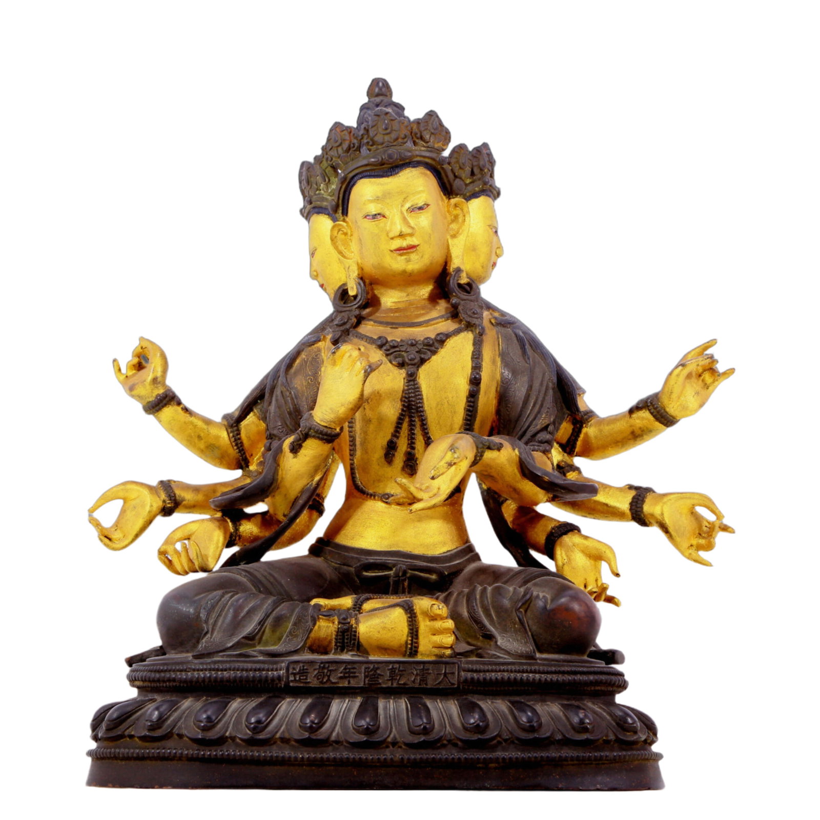 A solemn gilt bronze statue of Bodhisattva