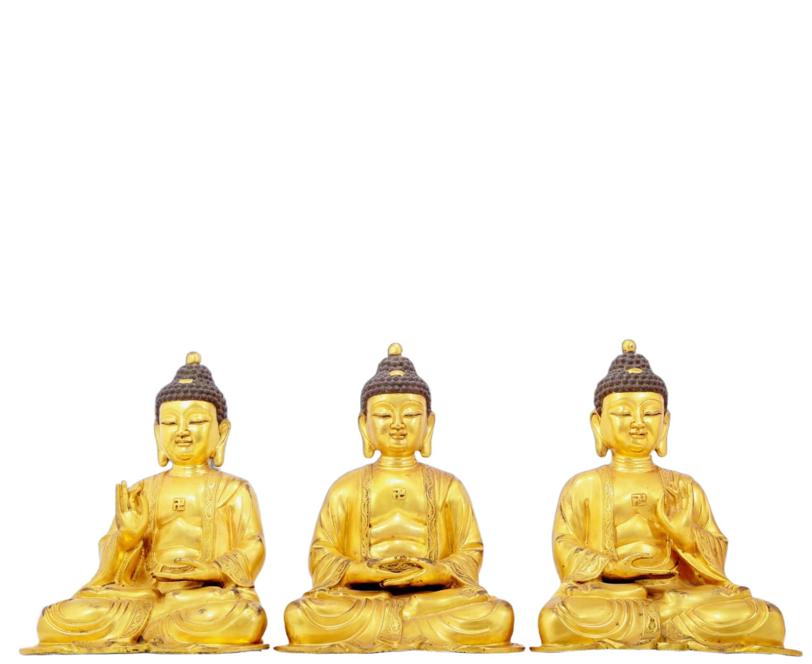 Three solemn gilt bronze statues of Sakyamuni (1 of 20)