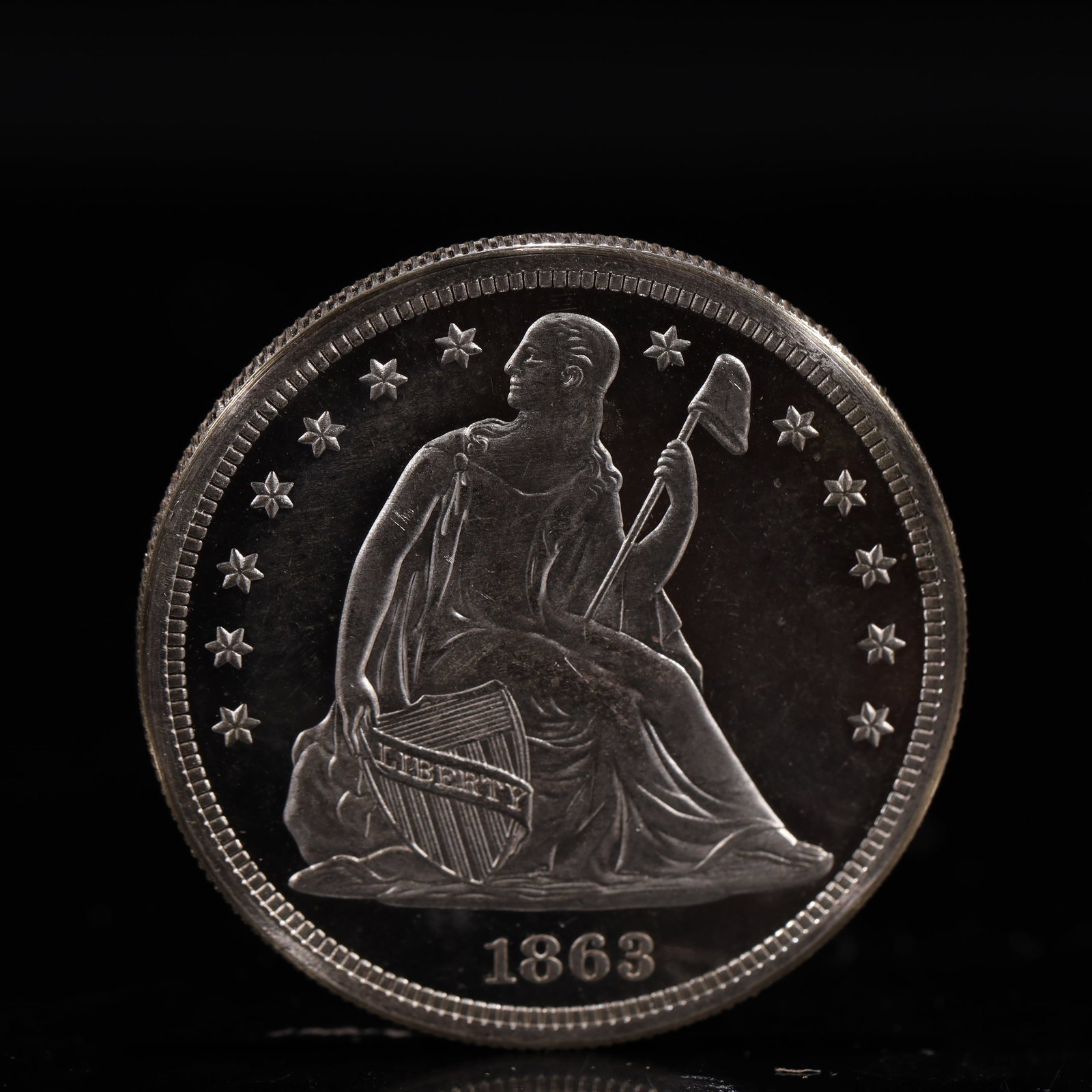 USA One Dollar 1863 Coin: American coin. IN GOD WE TRUST / LIBERTY / 1863 / UNITED STATES OF AMERICA / ONE DOL. Weight:26.9g.