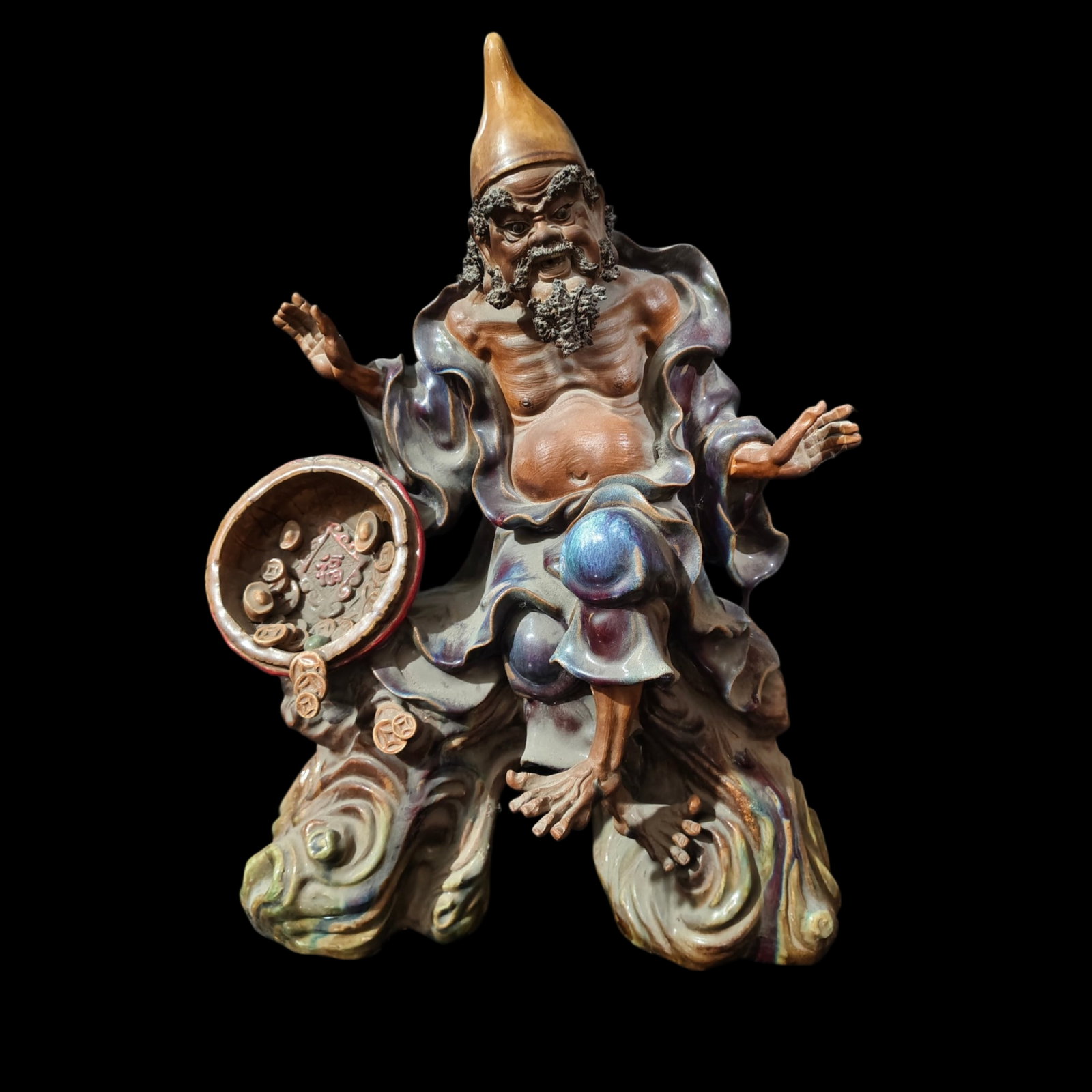 A Huge Shiwan yao Figure Ornament: A Huge Shiwan yao Figure Ornament,Qing Dynasty,China,With Mark,Size:16.1inx9.8inx20.7in 石湾窑人物摆件,中国清代,带款