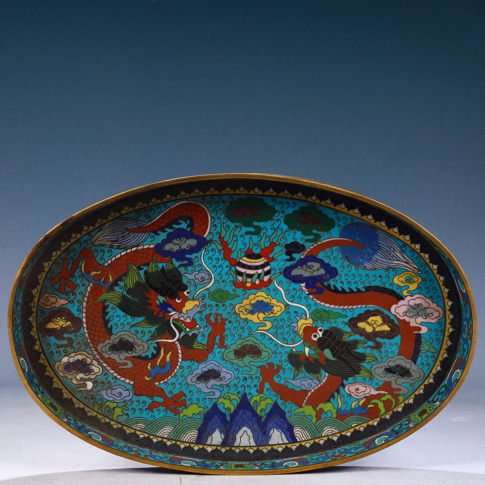 A Rare Cloisonne Auspicious Cloud and Dragon Pattern Plate