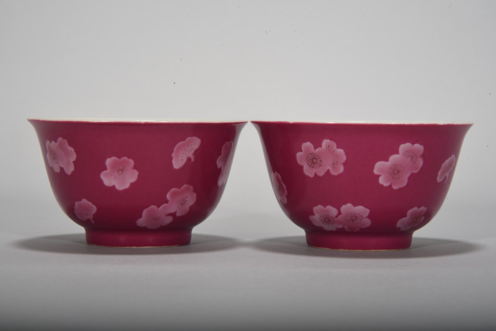 A Pair of Exquisite Ruby Red-Glazed Flower Pattern Cups