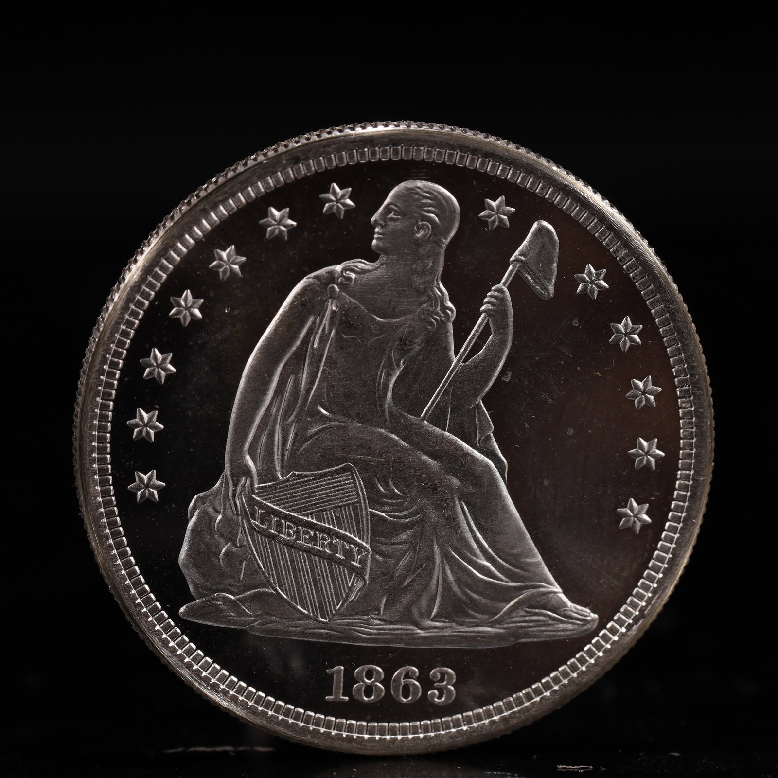 USA One Dollar 1863 Coin: American coin. IN GOD WE TRUST / LIBERTY / 1863 / UNITED STATES OF AMERICA / ONE DOL. Weight:26.9g.