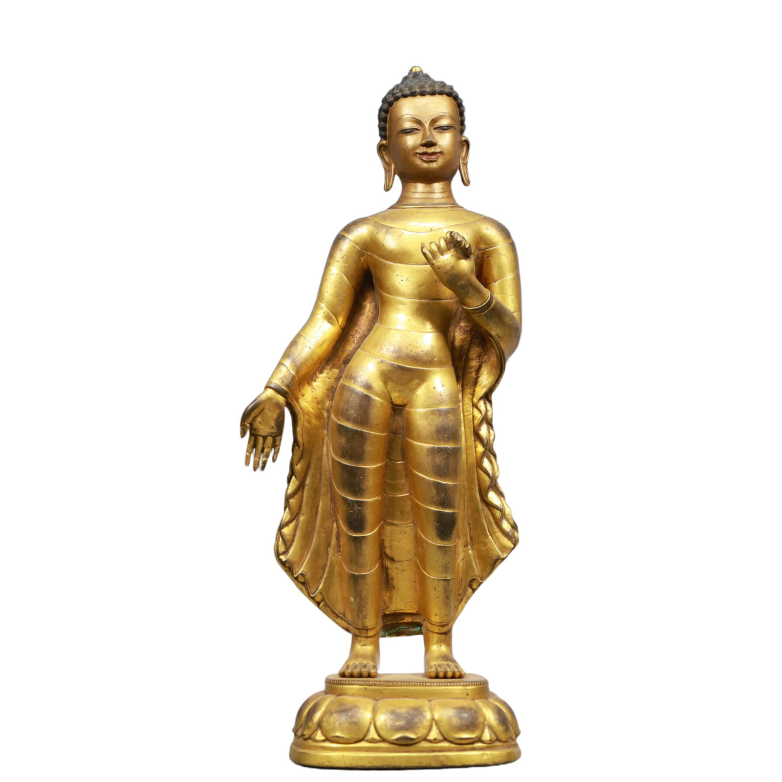 A Solemn Gilt Bronze Statue of Sakyamuni, With Inscription