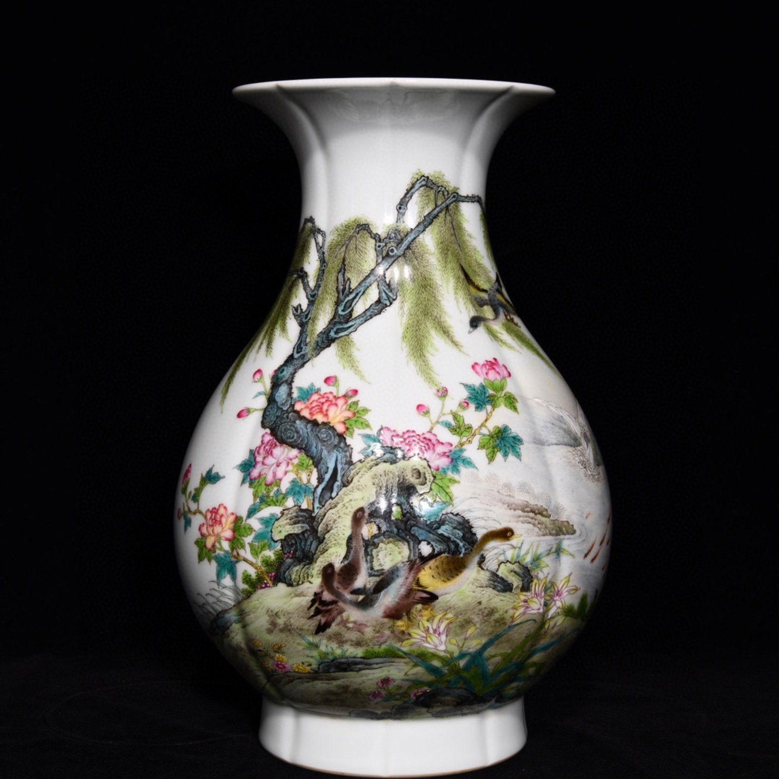 A Rare Famille-Rose Flower Pattern Vase,with poem