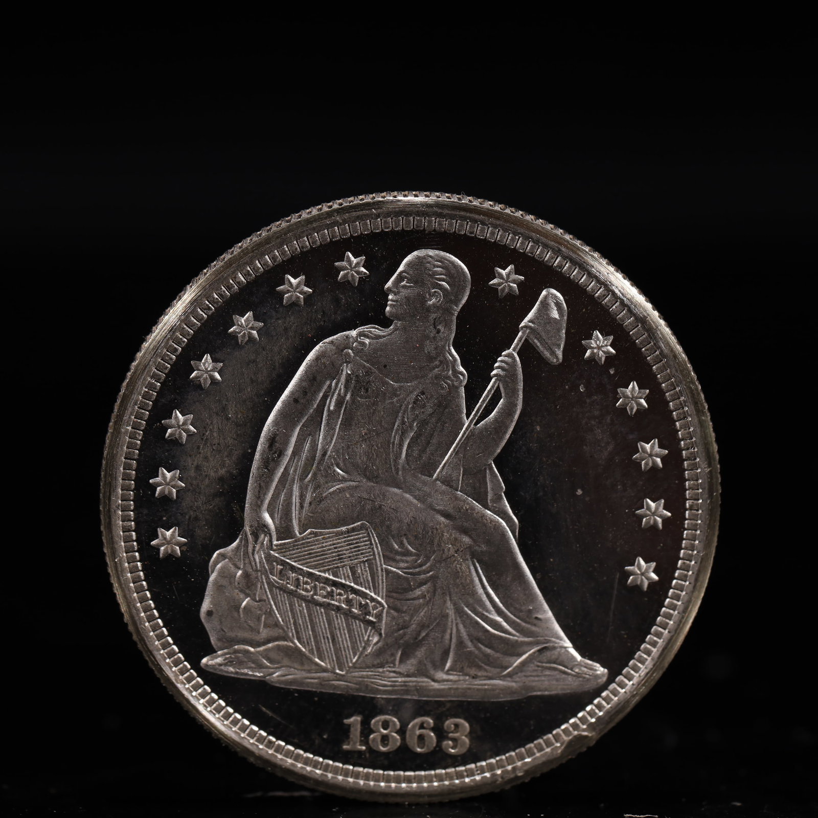 USA One Dollar 1863 Coin: American coin. IN GOD WE TRUST / LIBERTY / 1863 / UNITED STATES OF AMERICA / ONE DOL. Weight:26.9g.